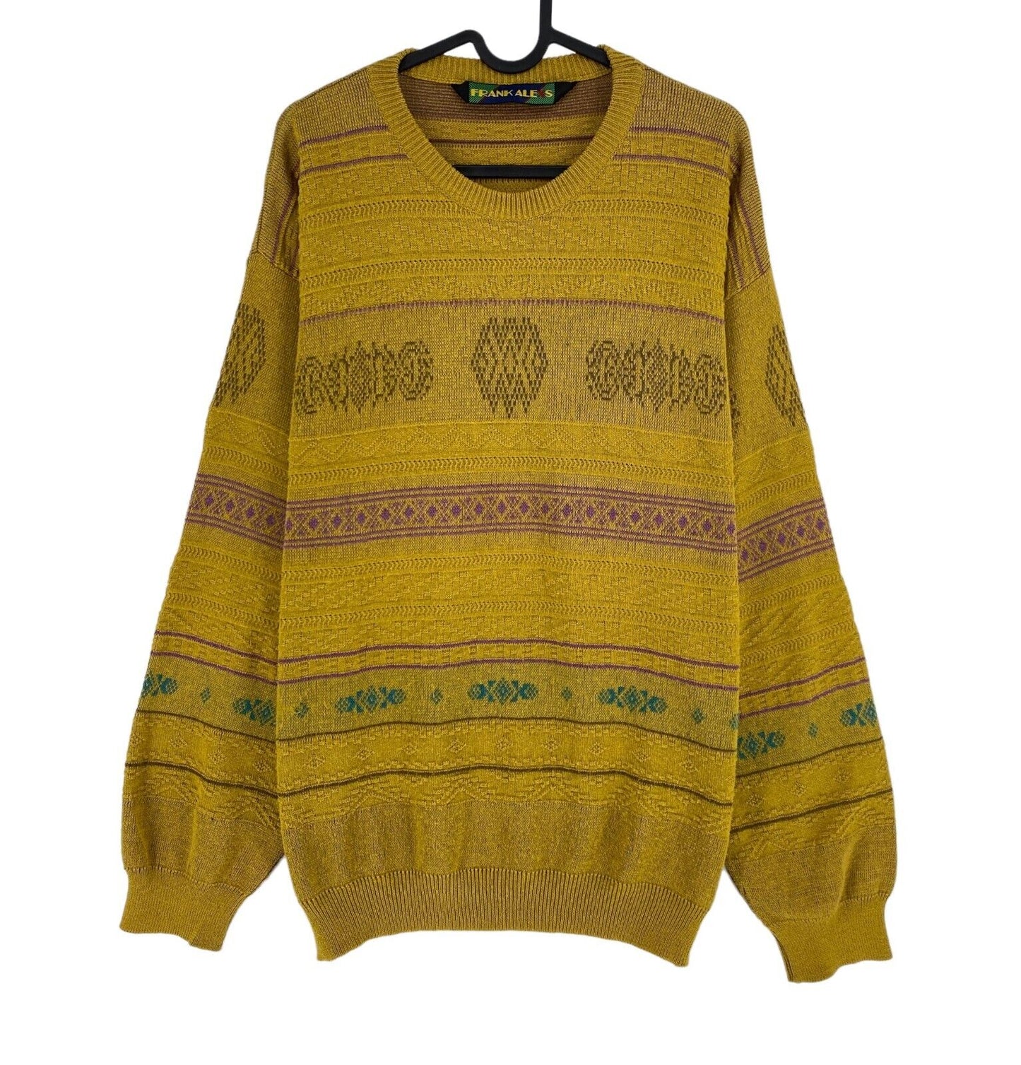 Cosby Vintage Retro 90s FRANK ALEXS Yellow Sweater Jumper Size EU 52 UK/US 42