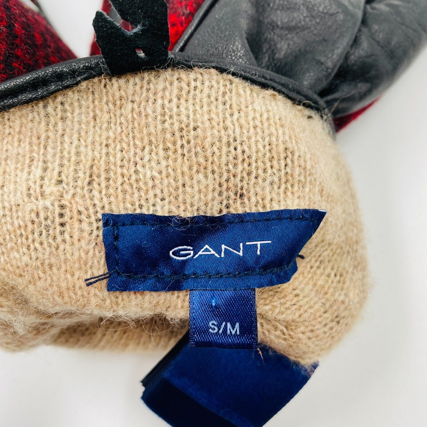 GANT Equestrian Rote Woll- und Lederhandschuhe Größe SM