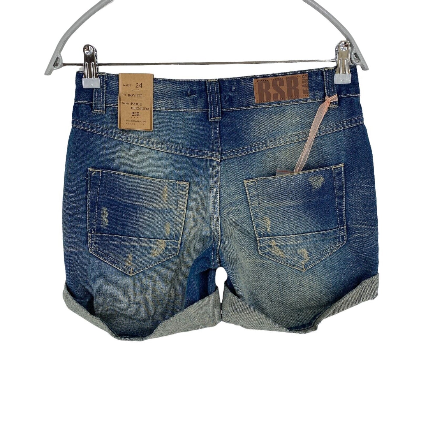 BSB Jeans Bleu 100% Coton Denim Boy Fit Bermuda Taille 24 W29