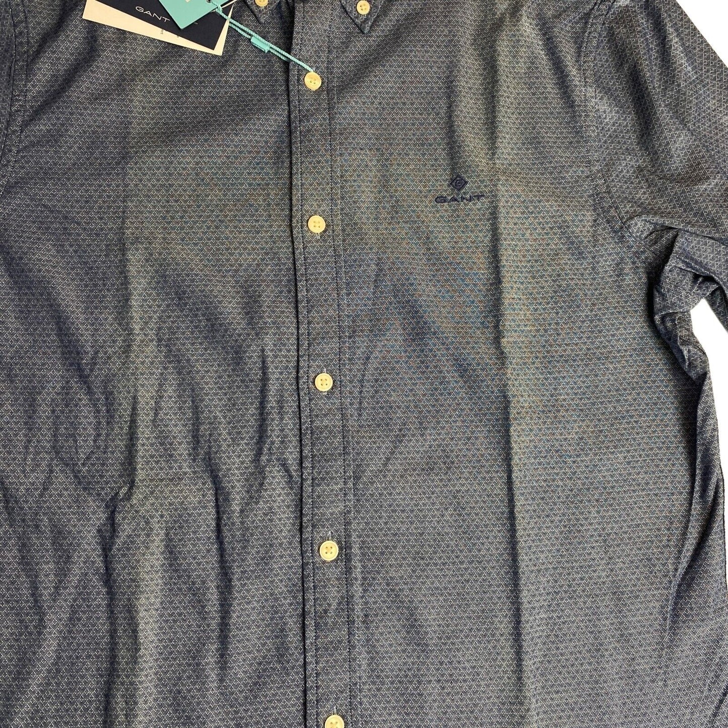 GANT Navy Blue Tech Prep Indigo Dobby Slim Fit Shirt Size M 39/40 15.75