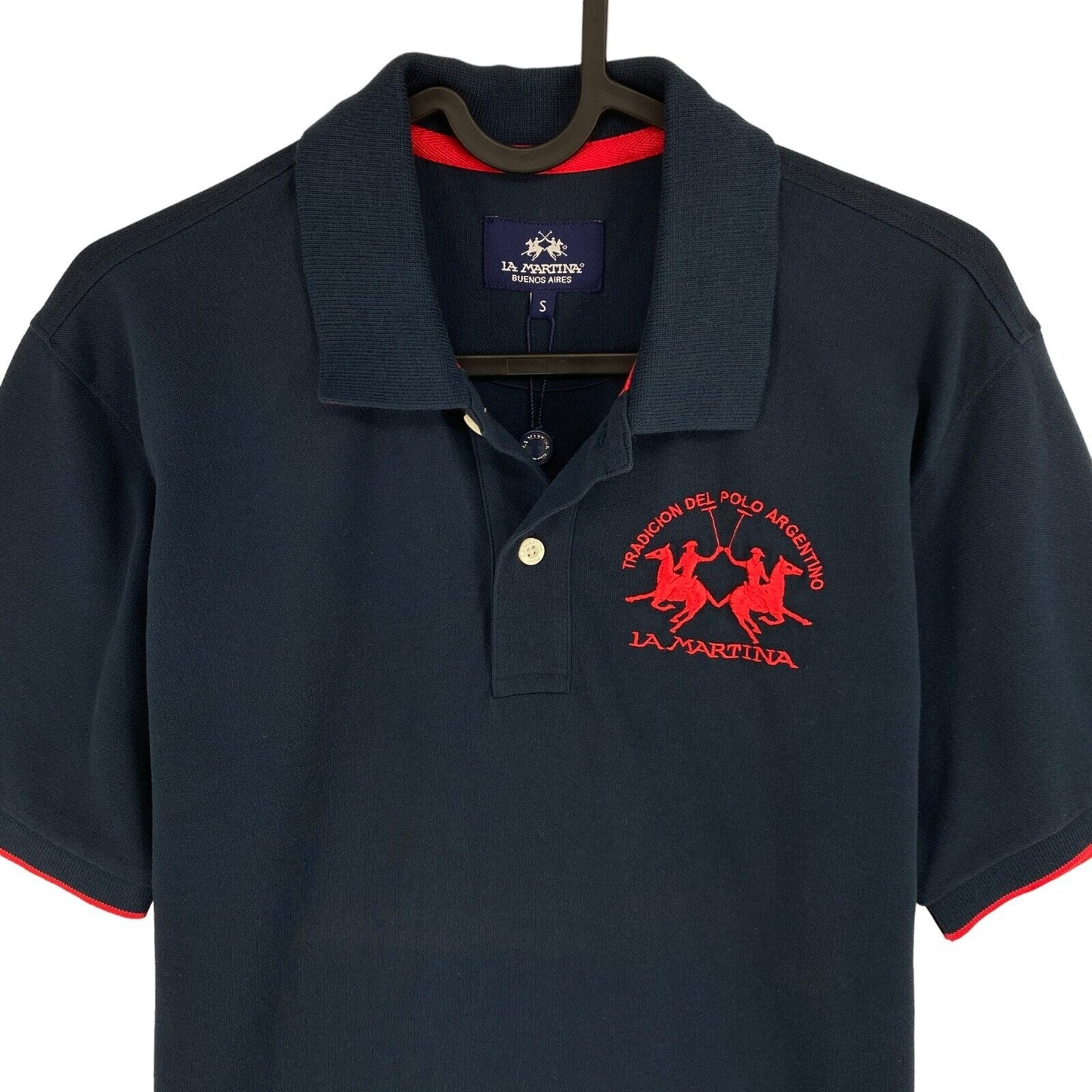 LA MARTINA Navy Blue Piquet Stretch Short Sleeves Polo Shirt Size S