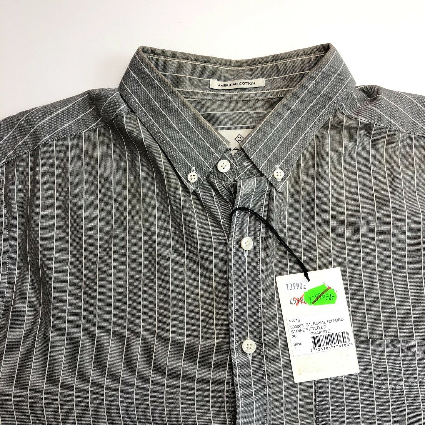 GANT Grey Royal Oxford Stripe Fitted Shirt Size L 41/42 16.5