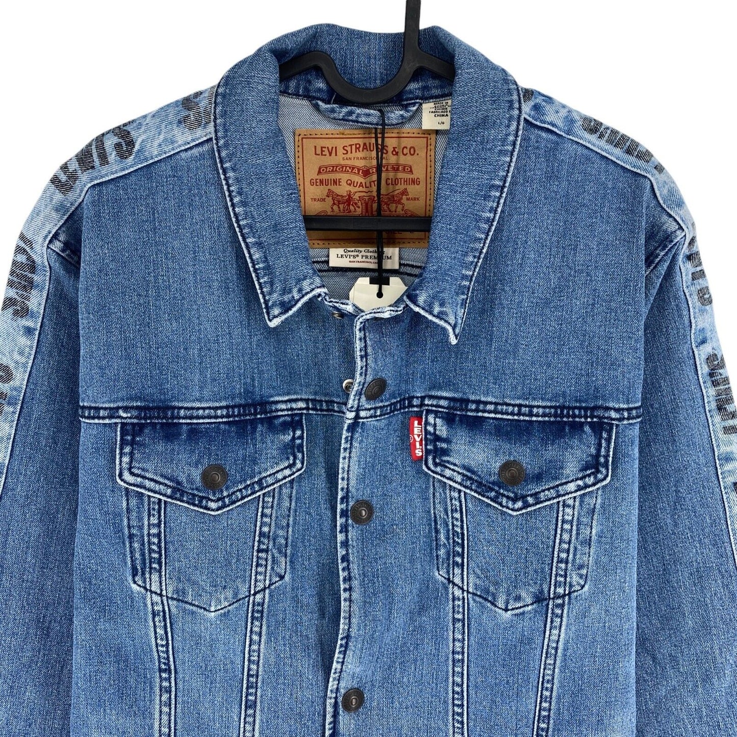 Levi`s Men Blue Denim Trucker Coach's Jacket Coat Size L