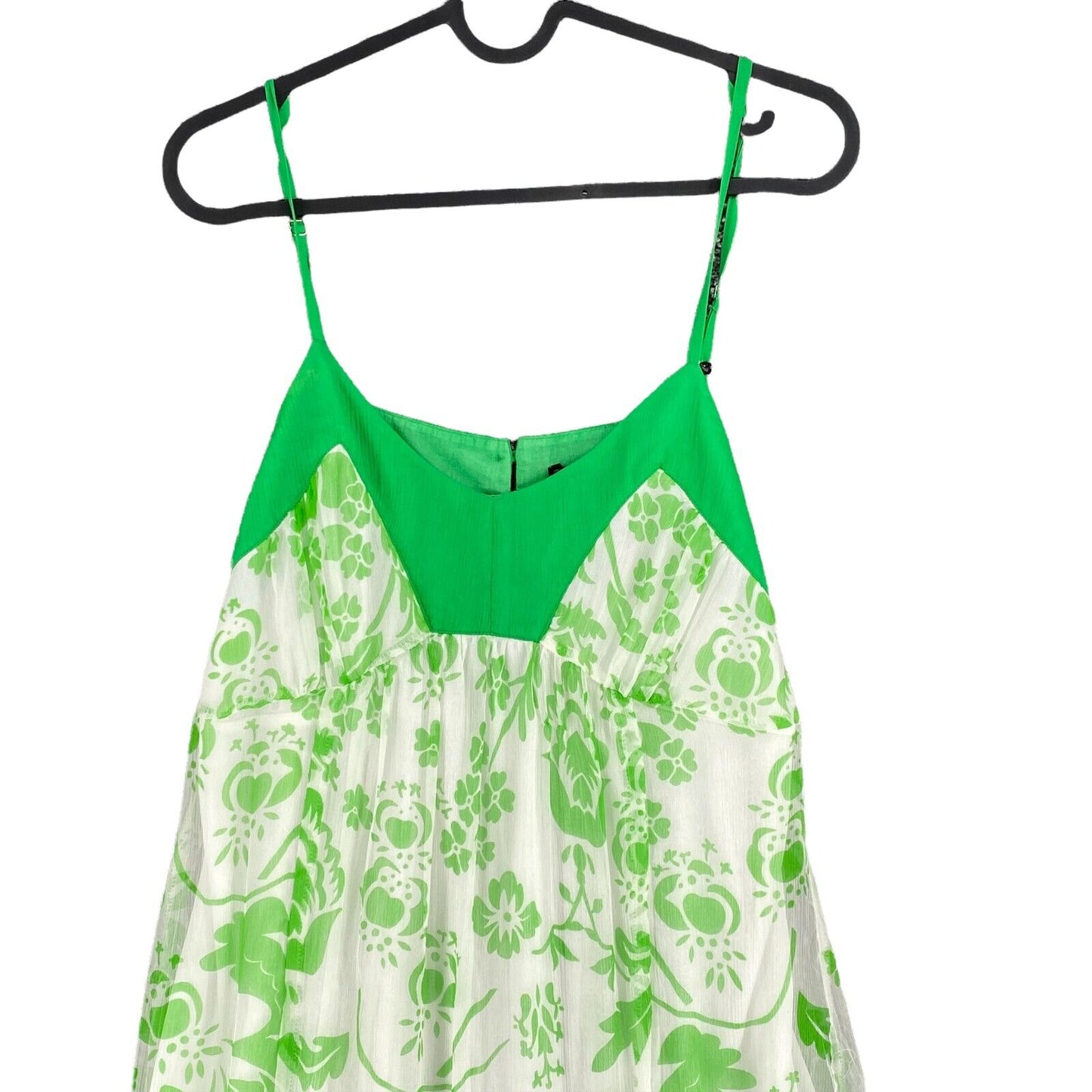 RPR €104 Traffic People Floral Green 100% Silk Sleeveless Tank Dress Size M