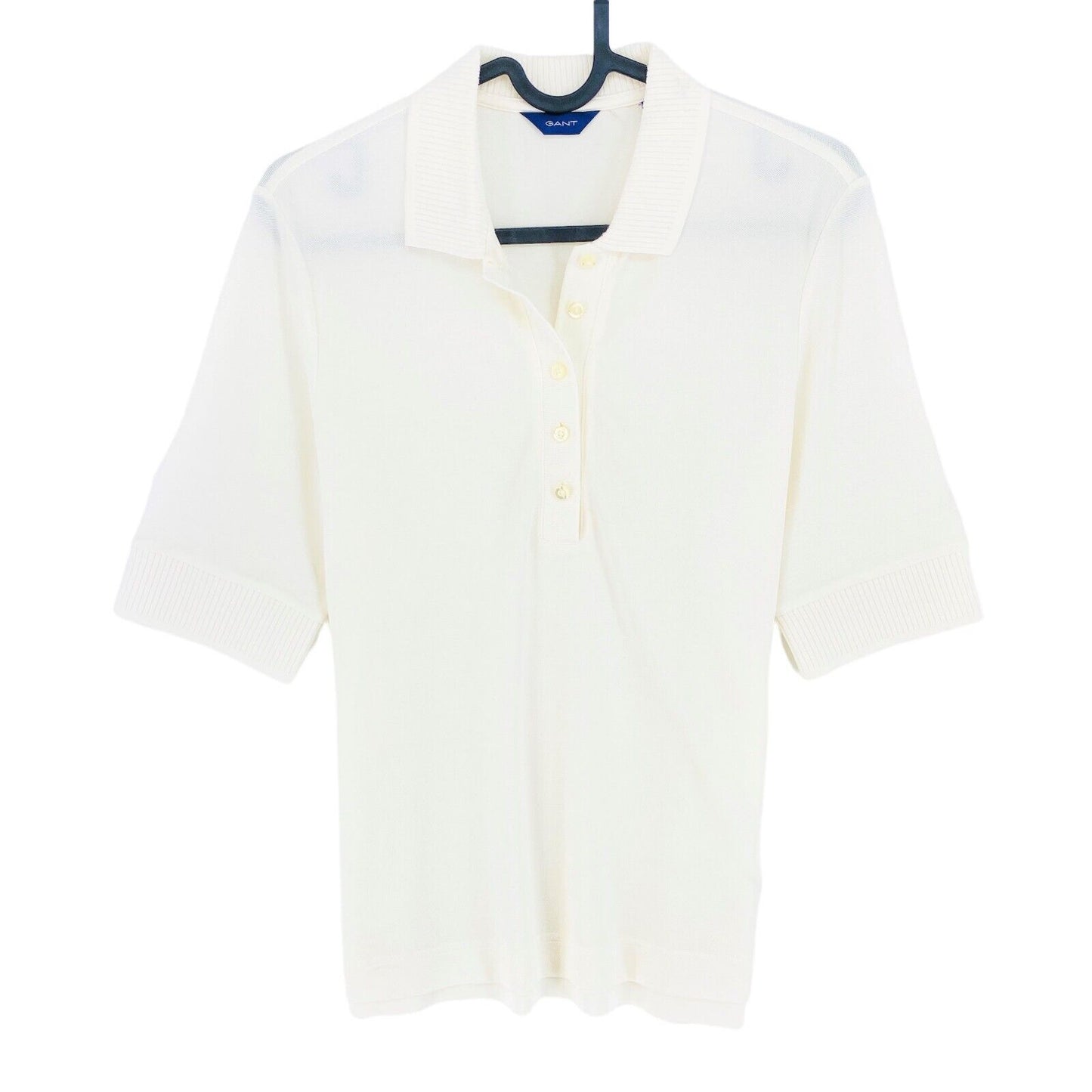 GANT White Collar Detail Pique Polo Shirt Size S