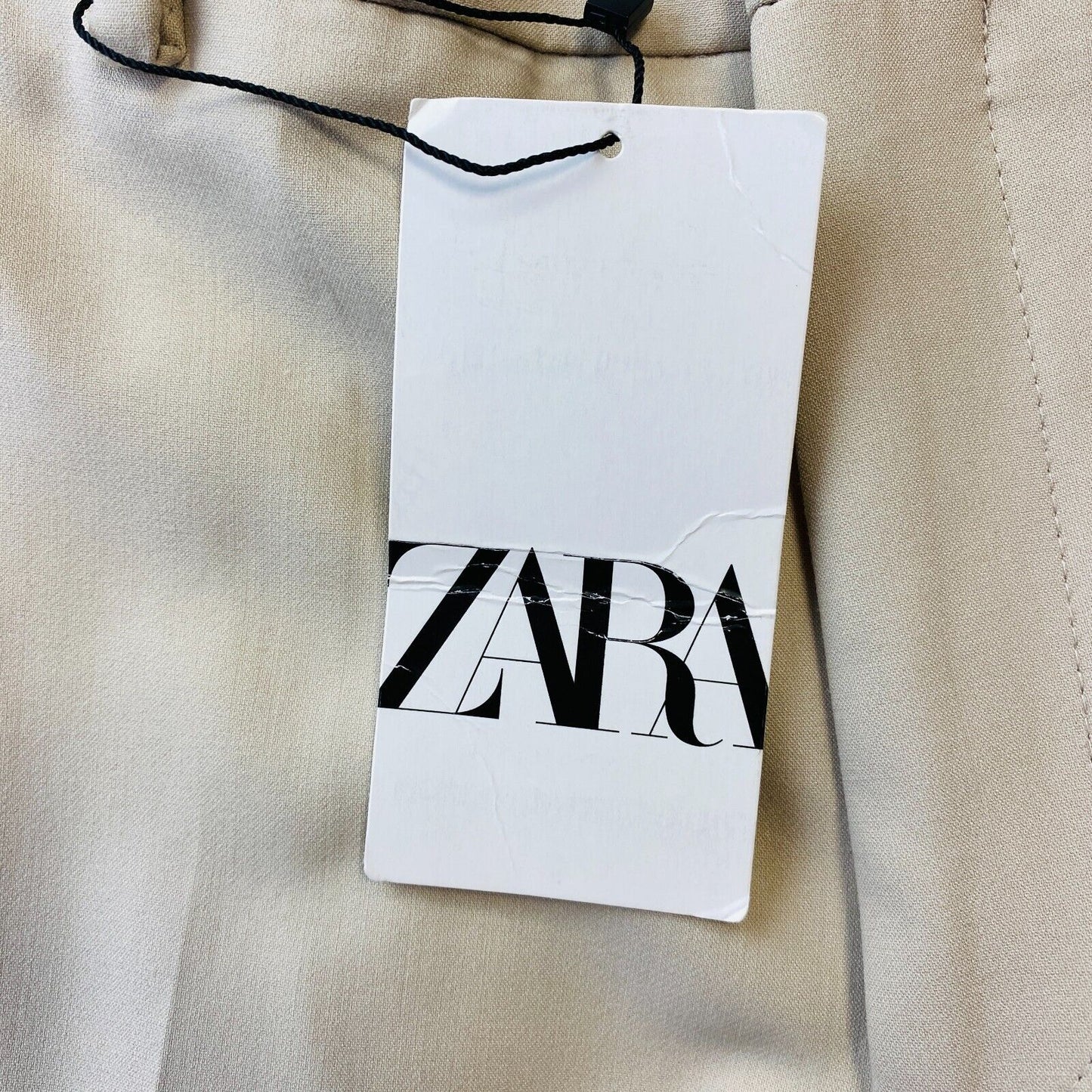 ZARA Mens Beige Relaxed Straight Fit Elastic Waist Trousers Size XL