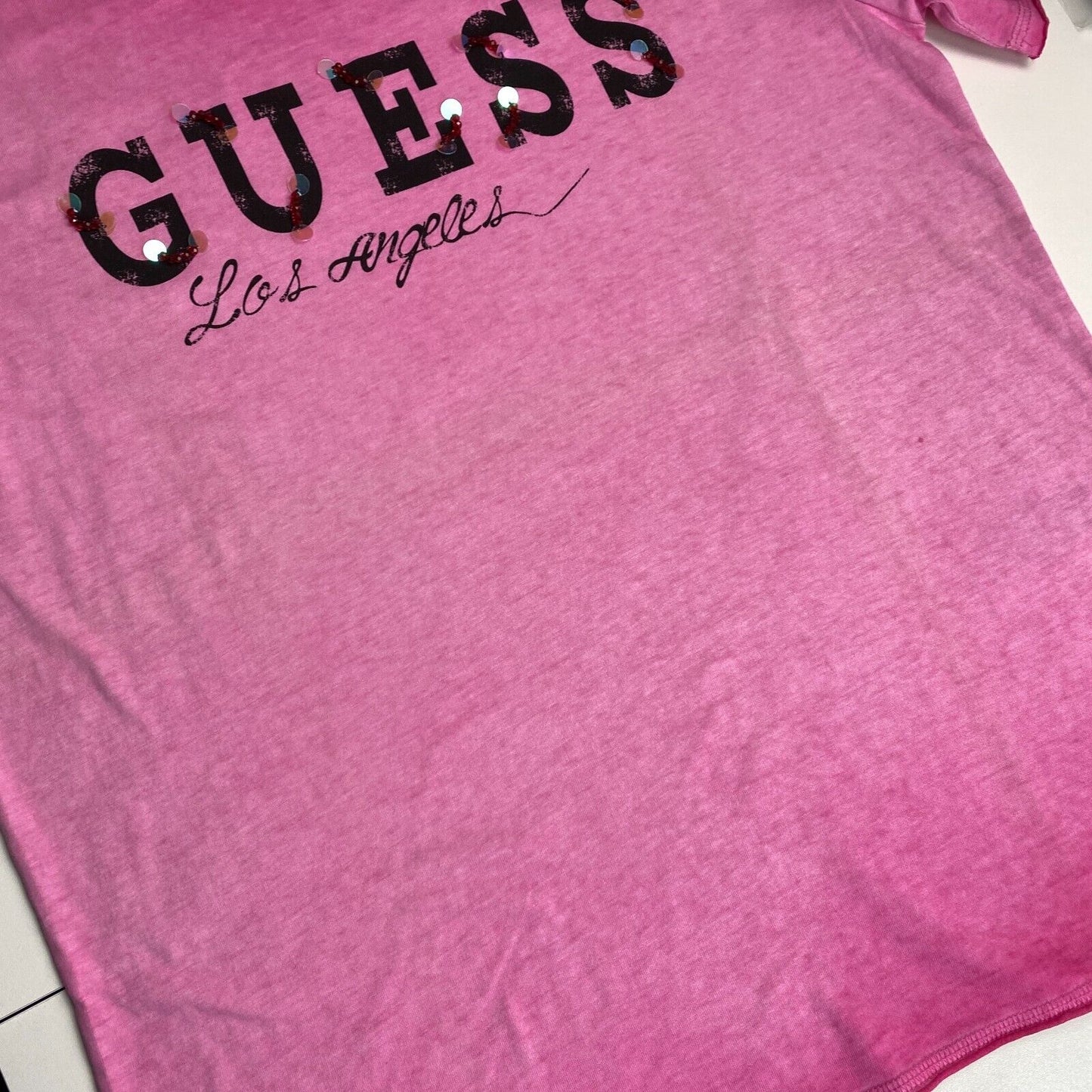 GUESS Women Pink Logo Crew Neck Short Sleeves T Shirt Size S