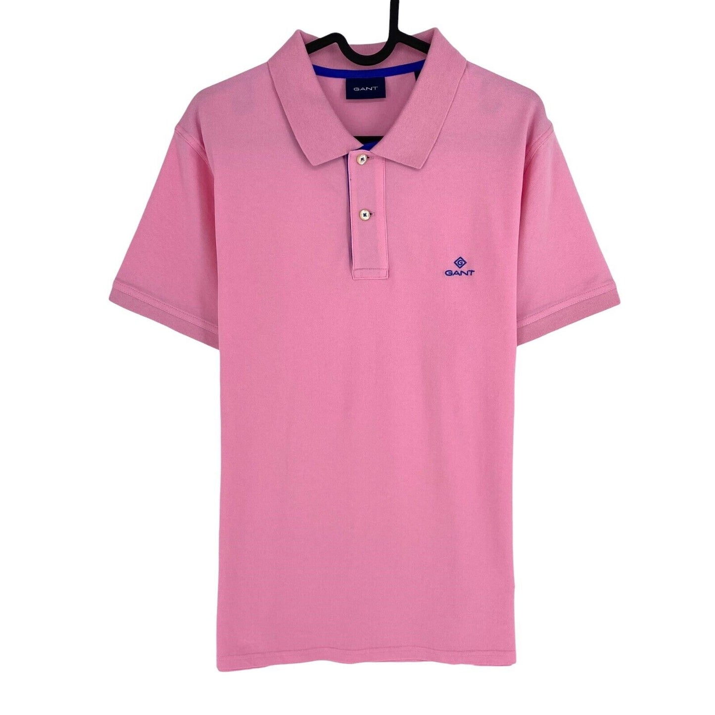 GANT Men Pink Contrast Collar Pique Short Sleeves Polo Shirt Size L