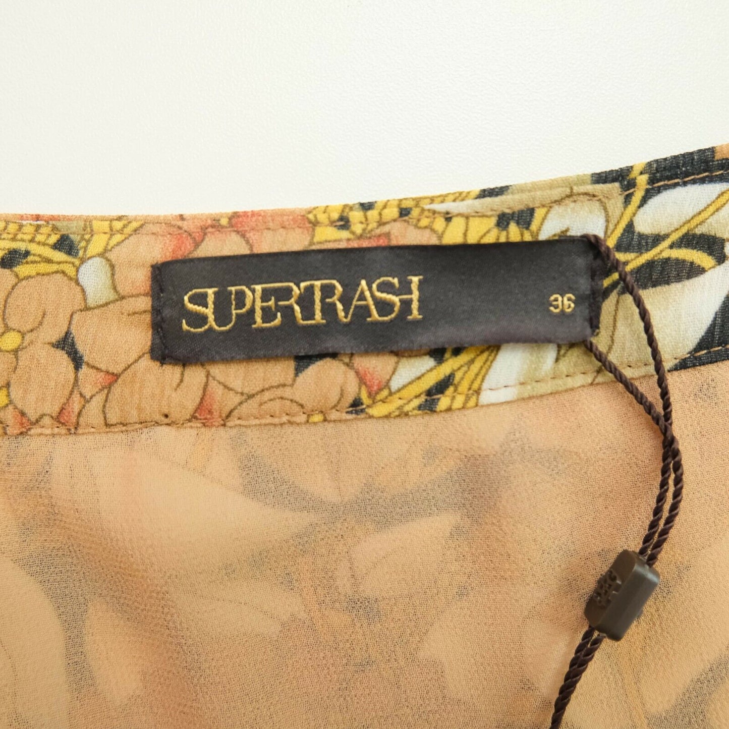 SUPERTRASH Yellow Crew Neck Floral Print A Line Flared Dress Size 36