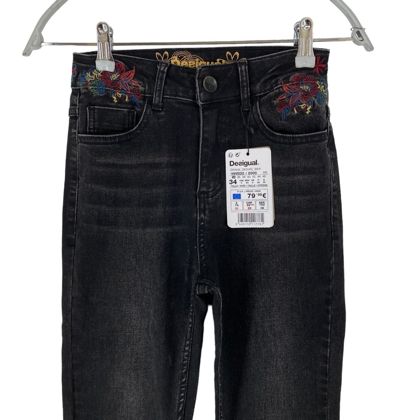 Desigual DESIRE Women Dark Grey Skinny Fit Cuffed Jeans EUR 34 UK 6 US 0 W23