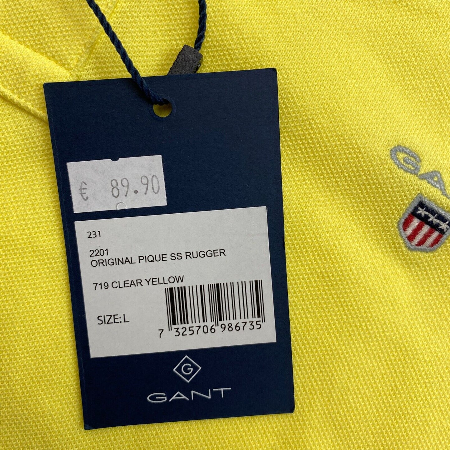 GANT Men Yellow Original Pique Rugger Short Sleeve Polo Shirt Size L