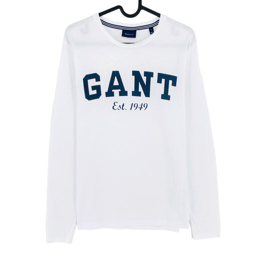 GANT White Logo Crew Neck Long Sleeves T Shirt Size S