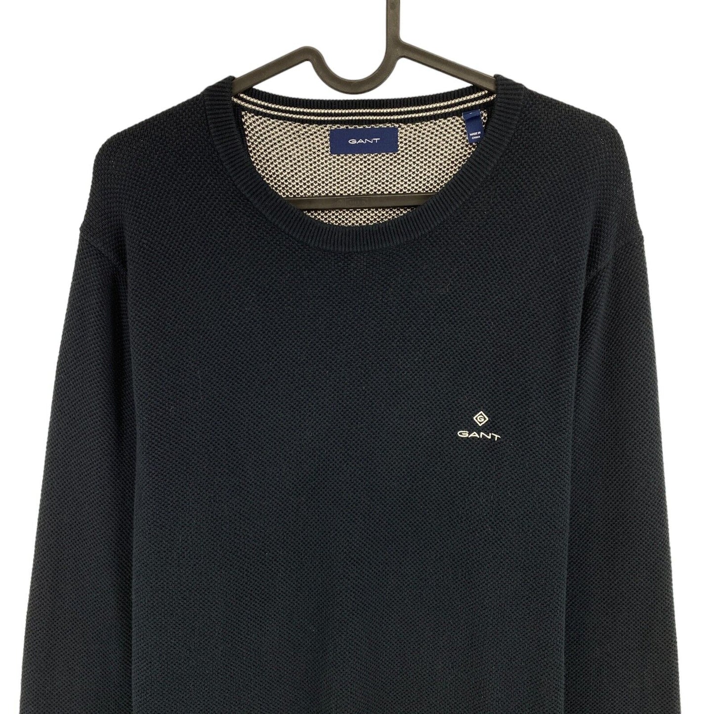 GANT Navy Blue Cotton Pique Crew Neck Sweater Pullover Size L