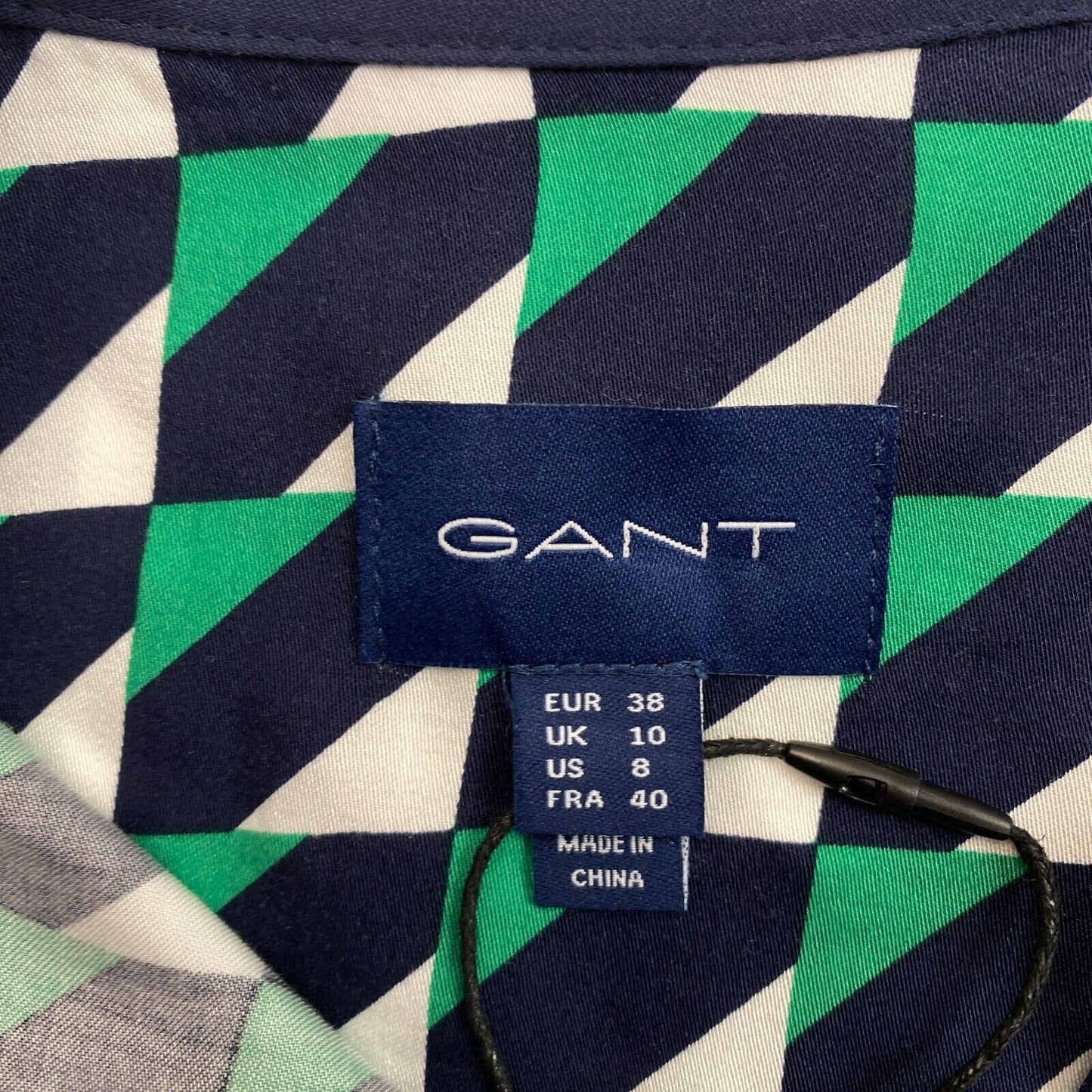 GANT Grünes, langärmliges Hemdkleid in A-Linie mit Geo-Muster, Größe EU 38 UK 10 US 8