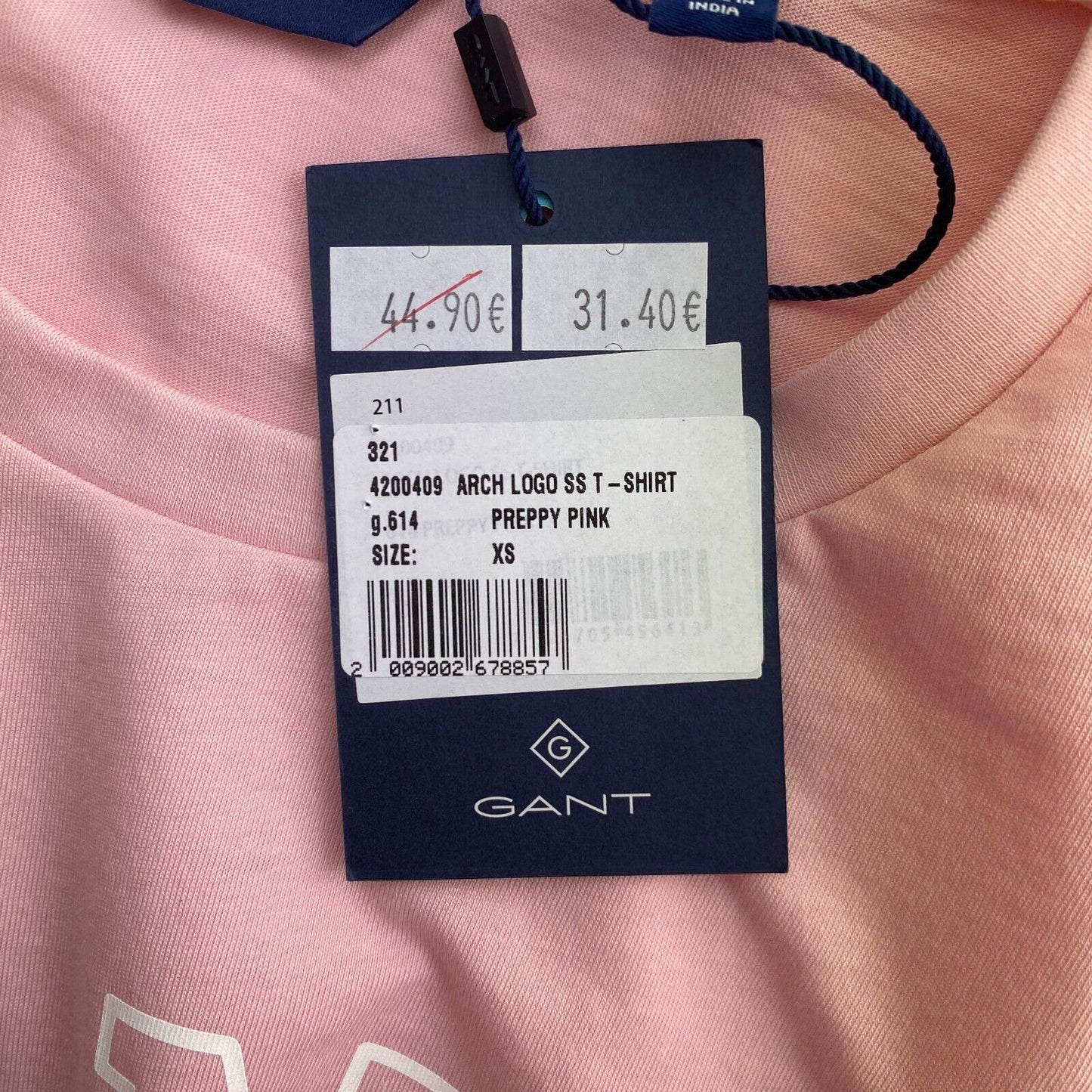 GANT Light Pink Arch Logo Crew Neck T Shirt Size XS