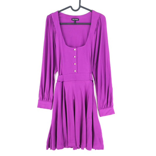 RRP €224 JUICY COUTURE Purple Square Neck Pleated Dress Size S M