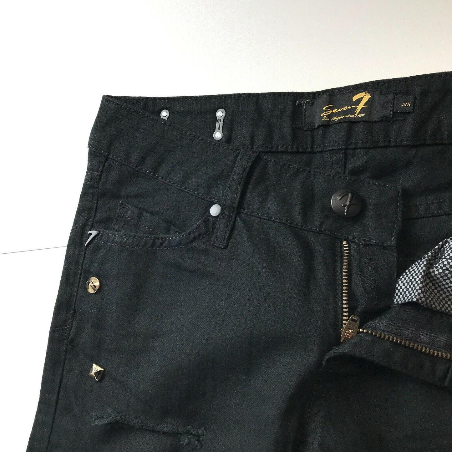 Jeans déchiré taille moyenne Seven7 MIRA pour femmes, noir, taille moyenne, prix conseillé de 255 €, W25