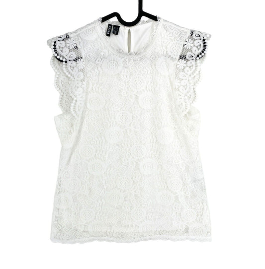 PIECES Women White COLLINE Sleeveless Lace Top Blouse Size XS