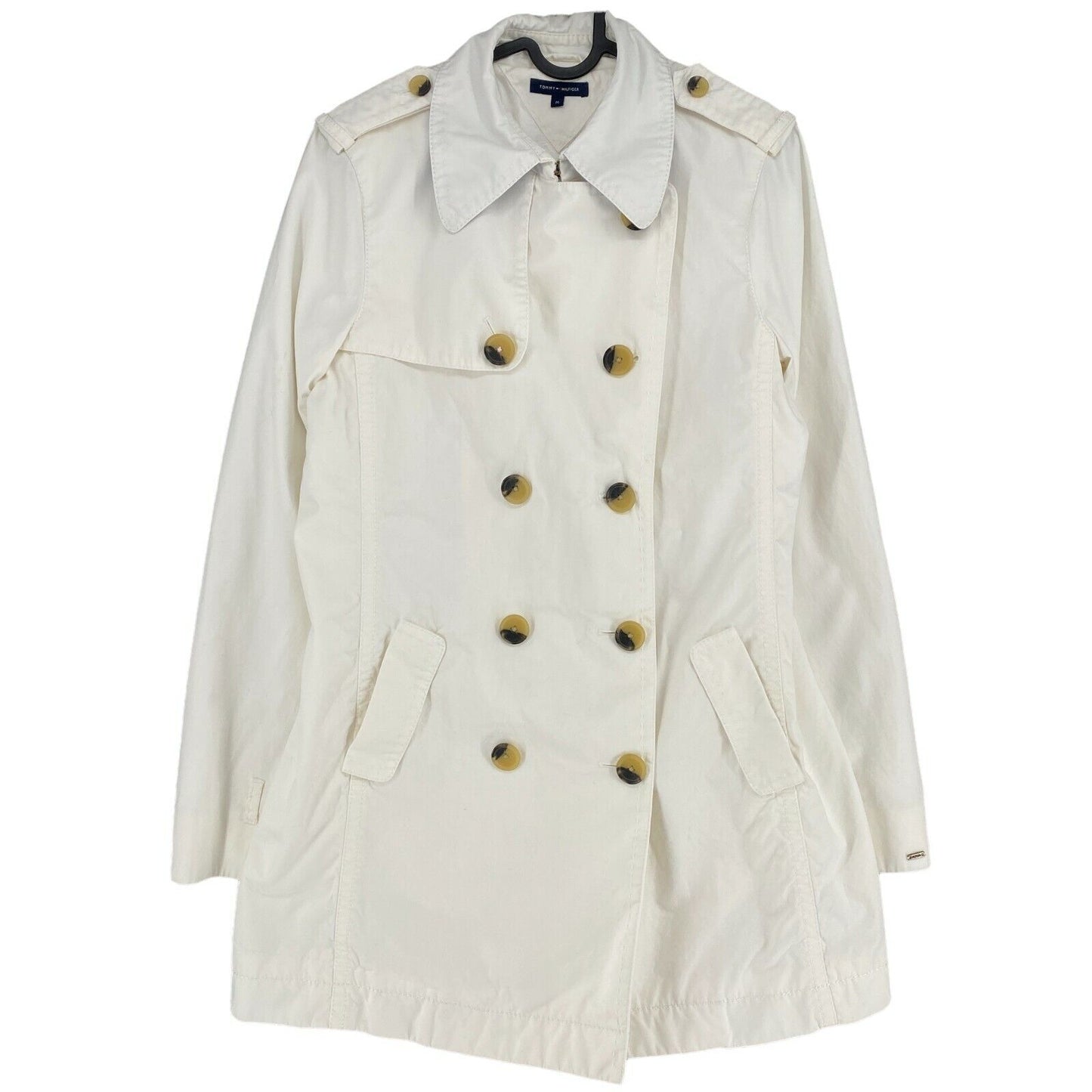 TOMMY HILFIGER White 100% Cotton Trench Coat Size M