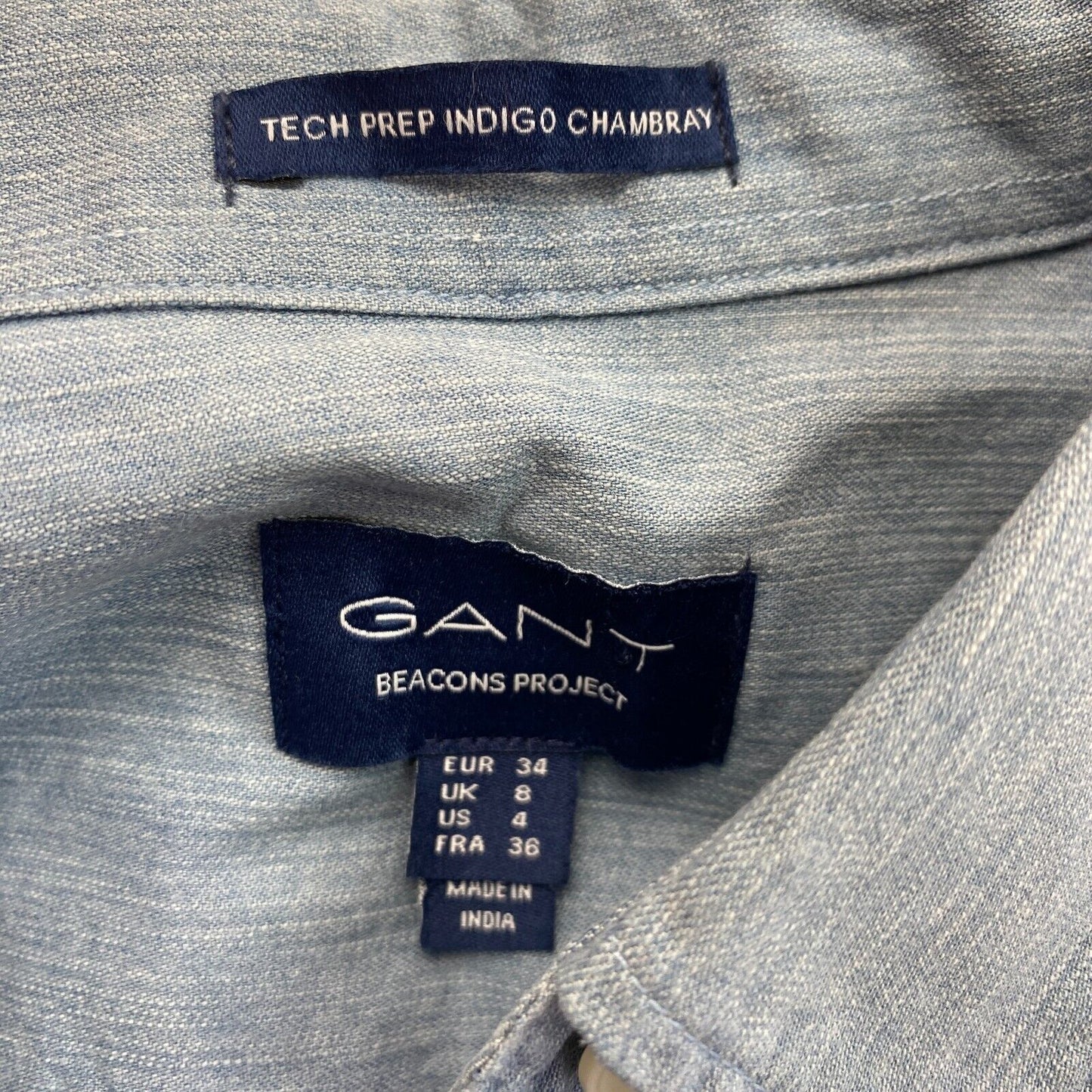 GANT Blue Tech Prep Indigo Chambray Chemise Taille EU 34 UK 8 US 4