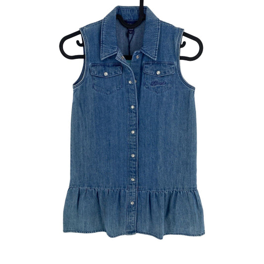 GANT Girls Blue Rope Script Denim Shirt Dress Size 7-8 Years 122/128 cm