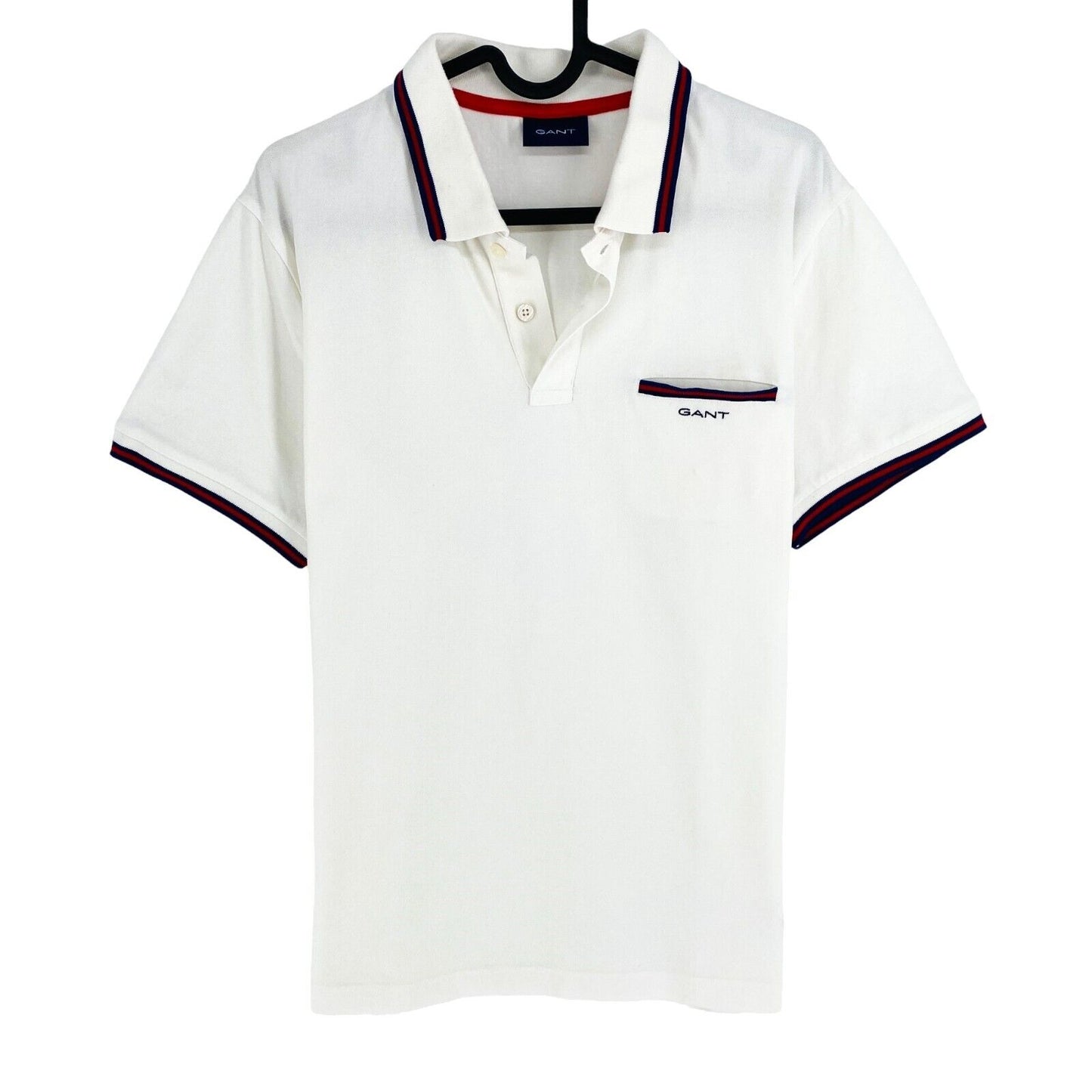 GANT Men White 3 Col Tipping Rugger Short Sleeves Polo Shirt Size M