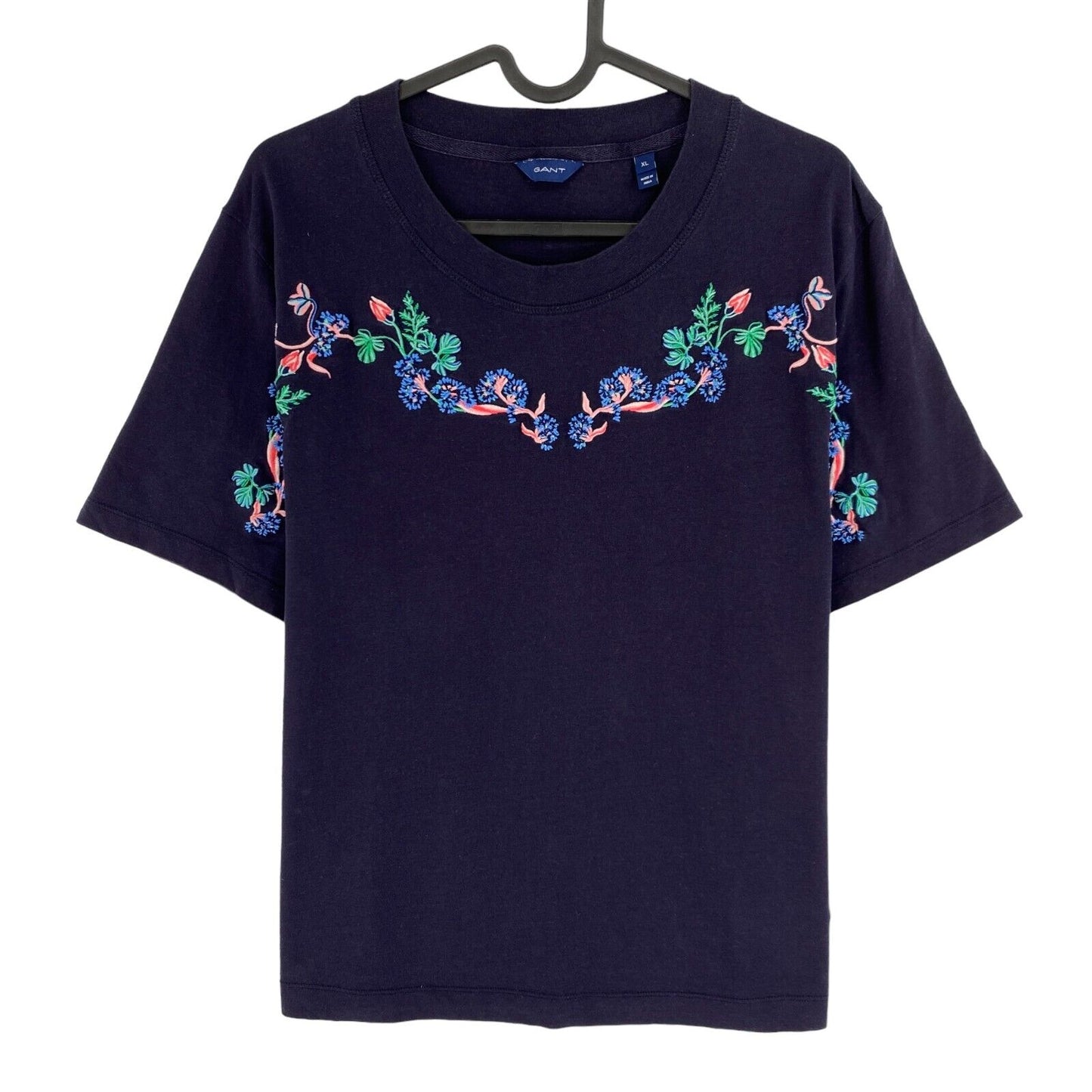 GANT Navy Blue Floral Embroidered Crew Neck T  Shirt Size XL