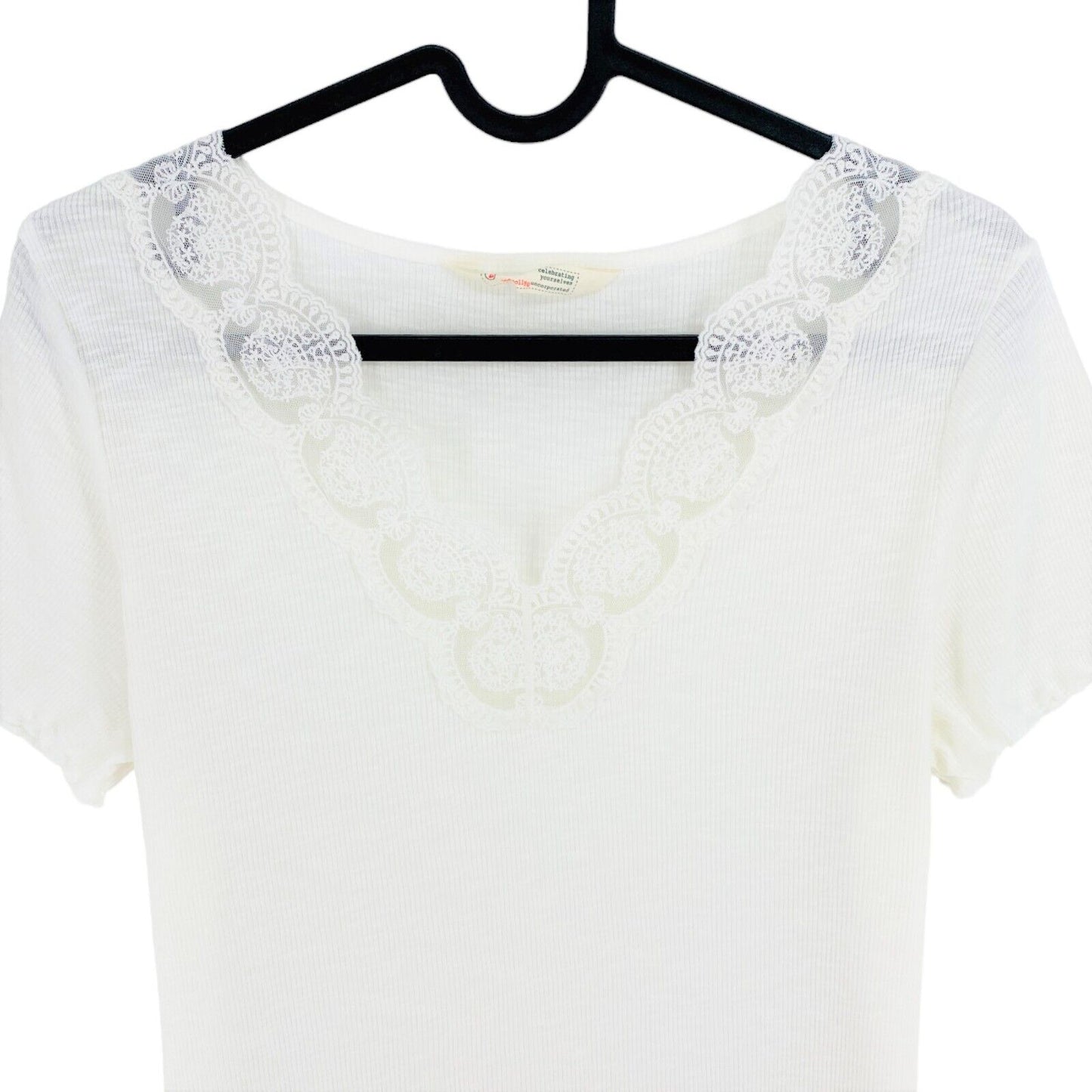 ODD MOLLY White Ribbed V Neck Josie Top Size 2 / M