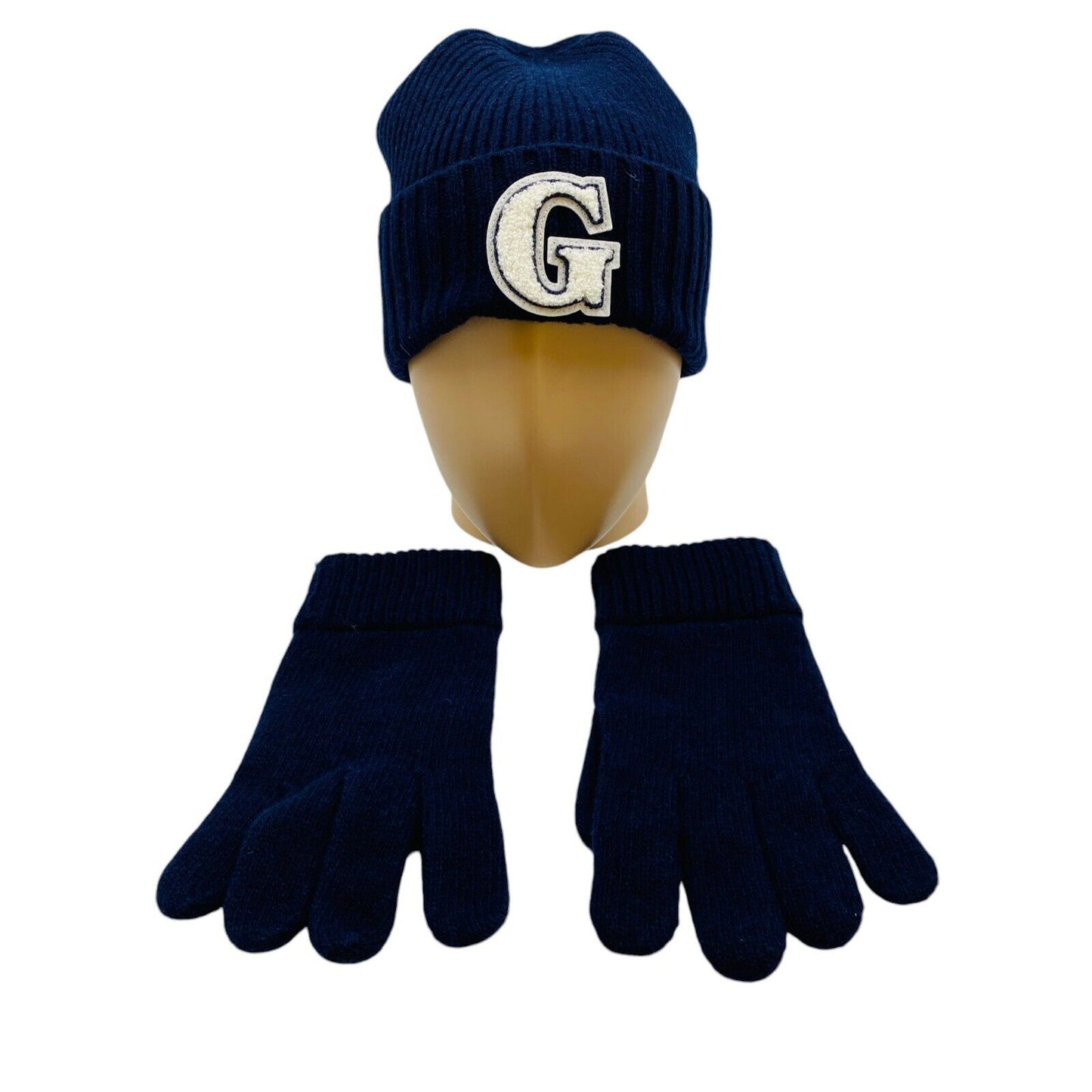 GANT Women Dark Blue Wool Blend Knit Beanie Hat & Gloves Gift Set One Size