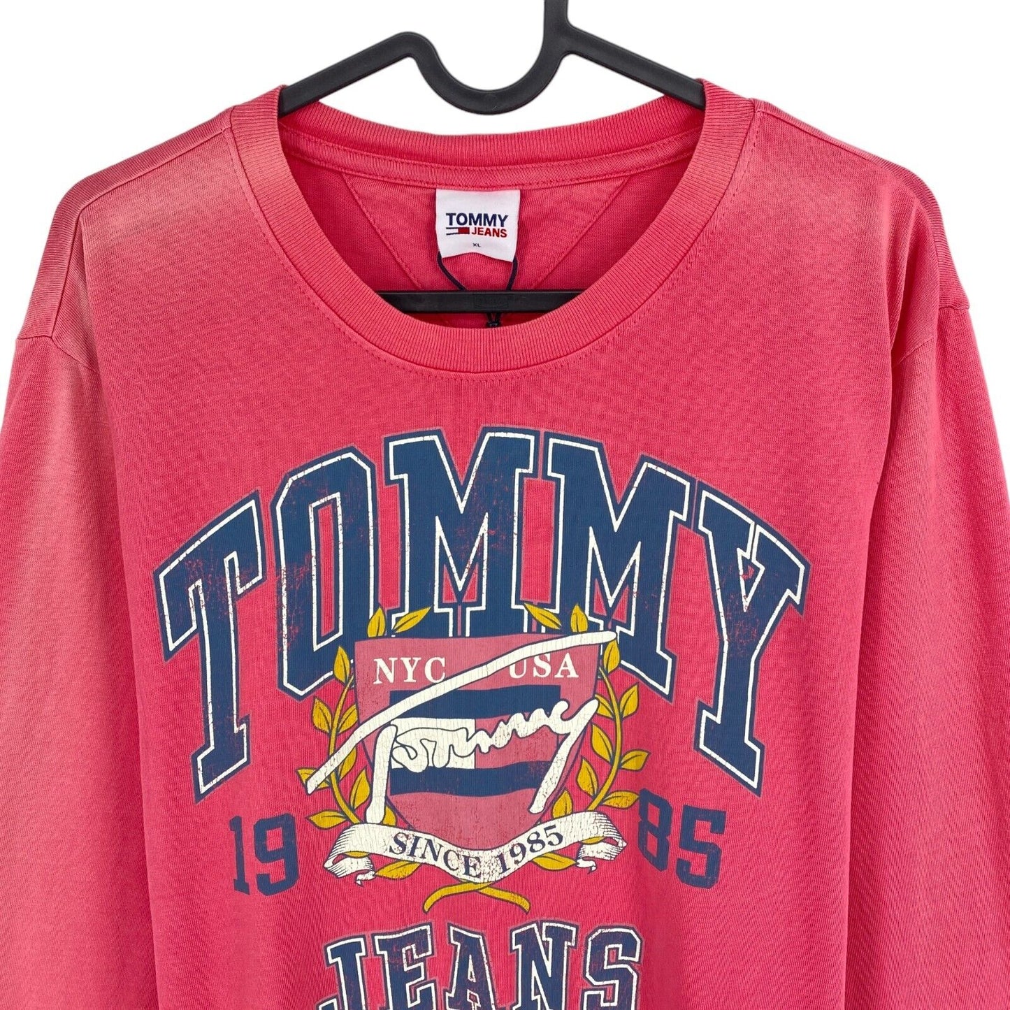 TOMMY HILFIGER Jeans Pink Elastic Vintage Logo Long Sleeves T Shirt Size XL