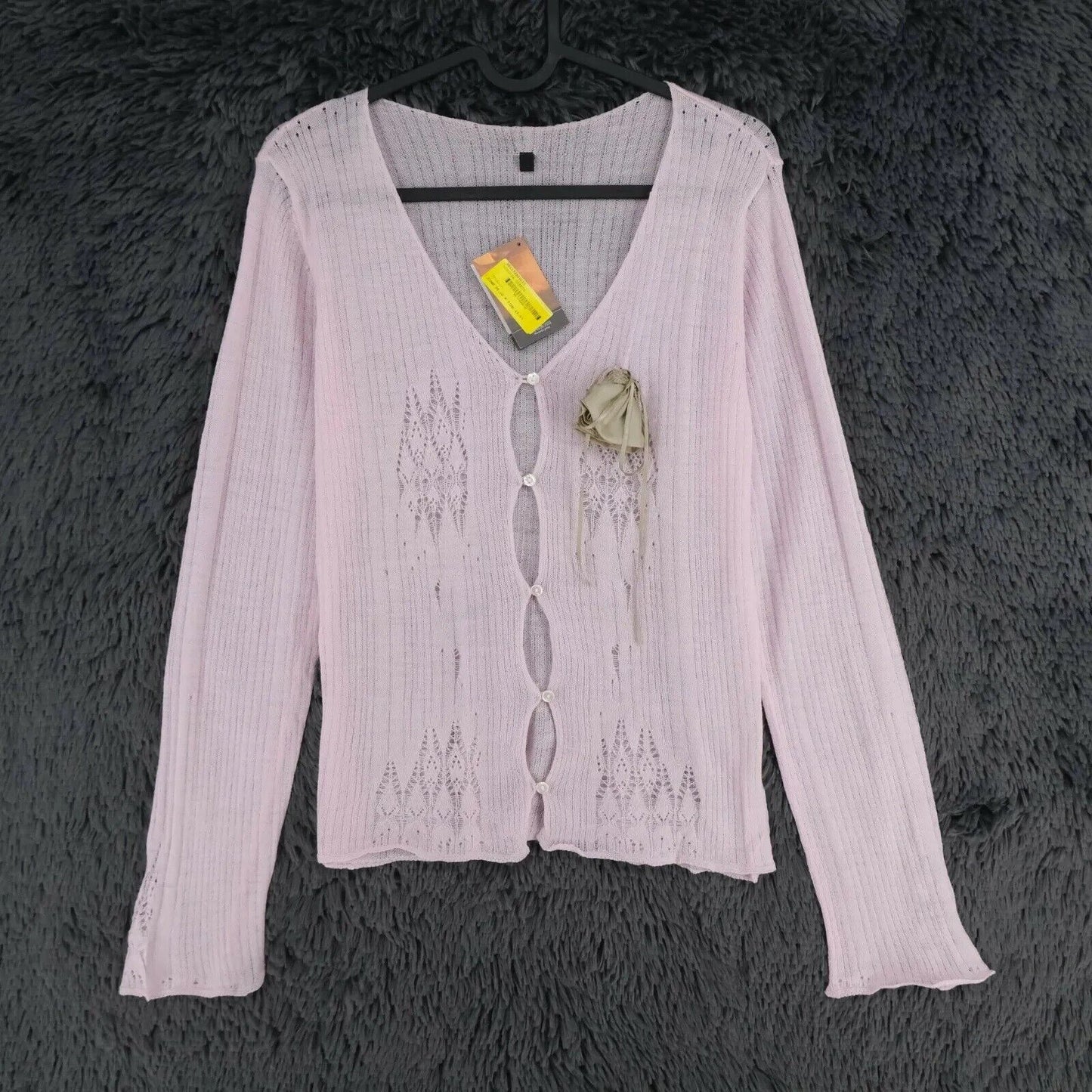 LANEROSSI Pink V Neck 100% Merino Wool Cardigan Size 3 - L