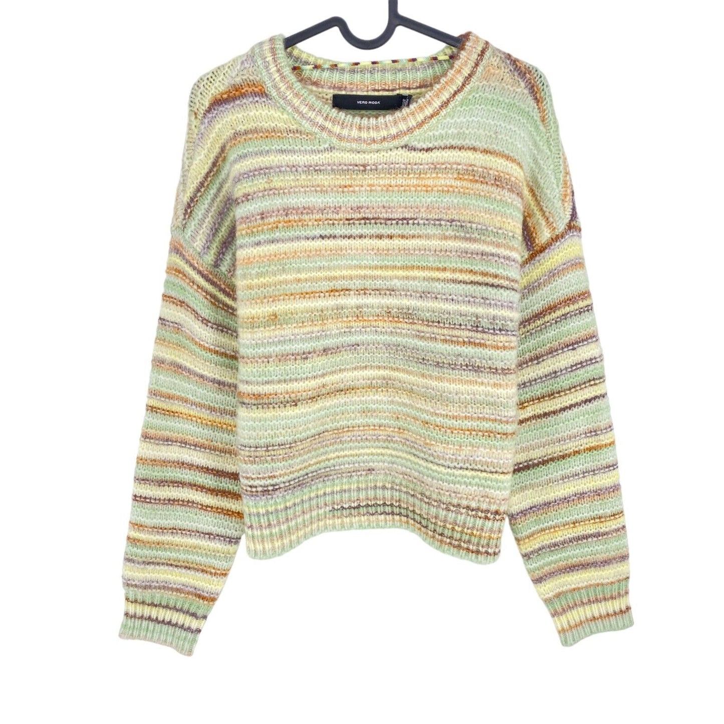 VERO MODA Womens Light Green KIRA Multi Stripes Crew Neck Sweater Jumper Size M