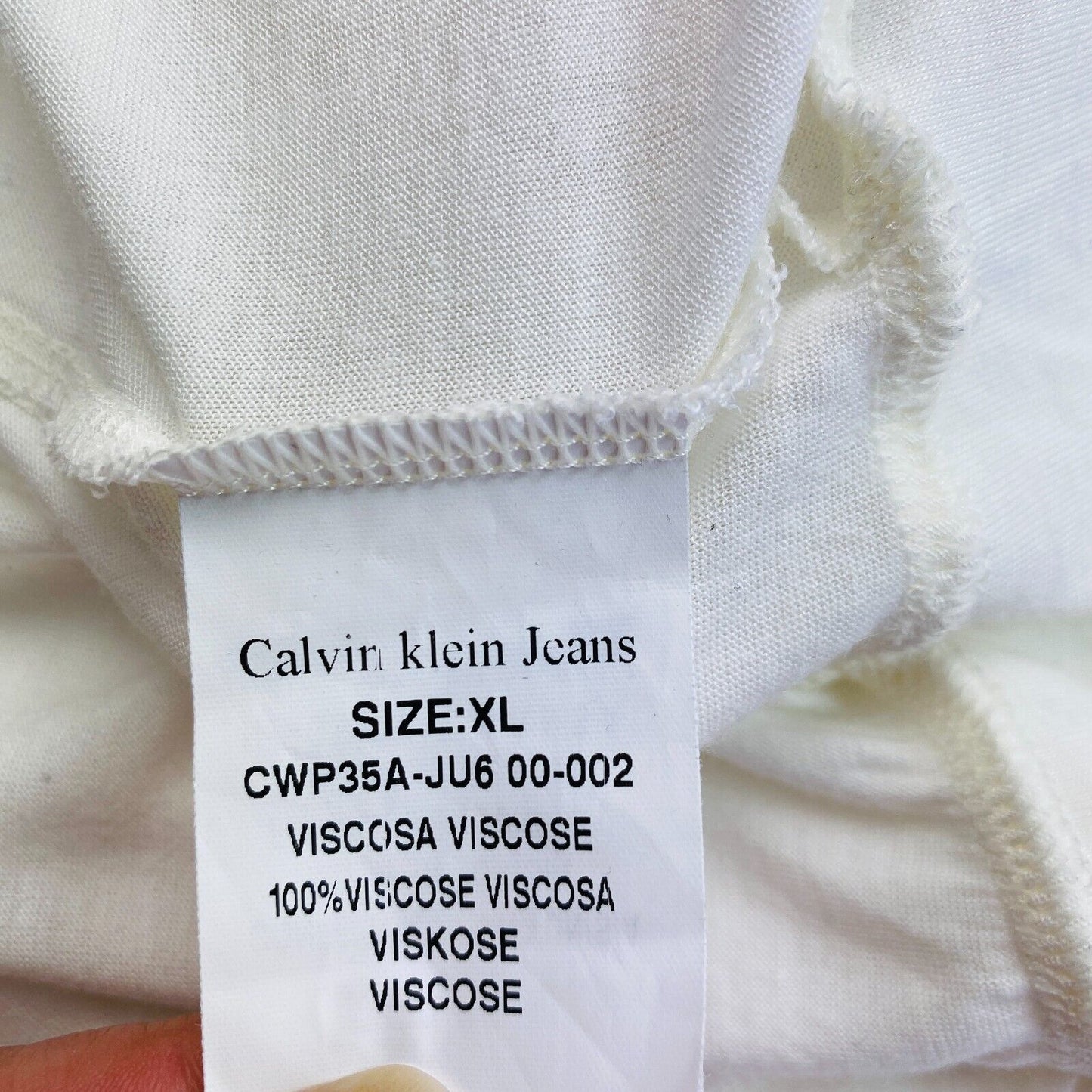 Calvin Klein Jeans White With Bow V Neck Top Blouse Size XL