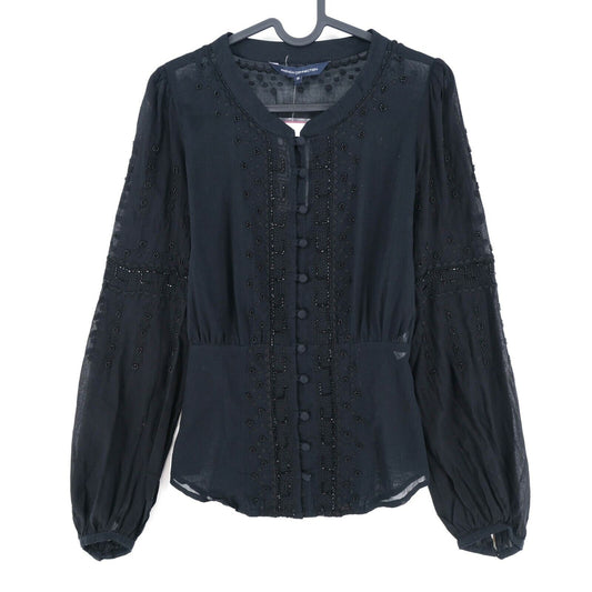 FRENCH CONNECTION Chemise noire à manches longues et col en V Taille 10 - S 12 - M