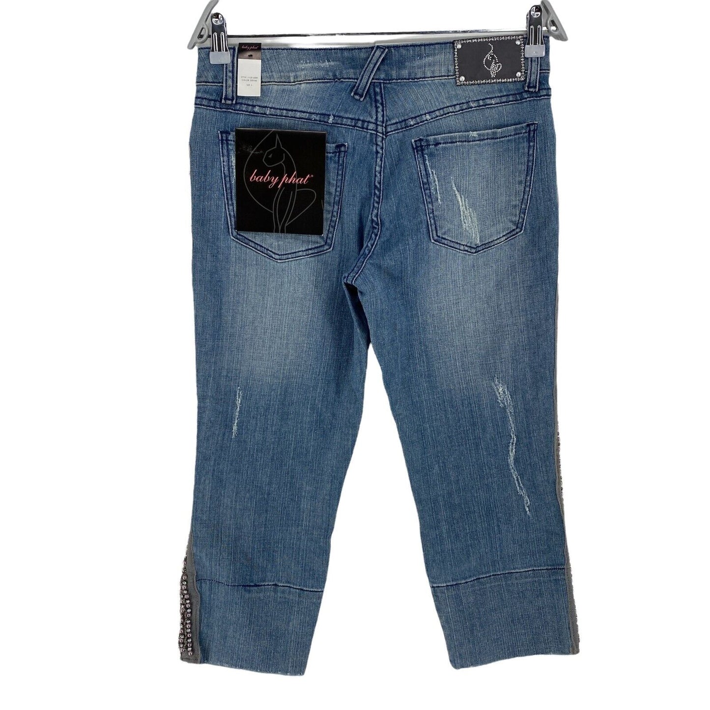 UVP €122 BABY PHAT Blaue Regular Fit Distressed Capri Jeans Größe 5 / M W30