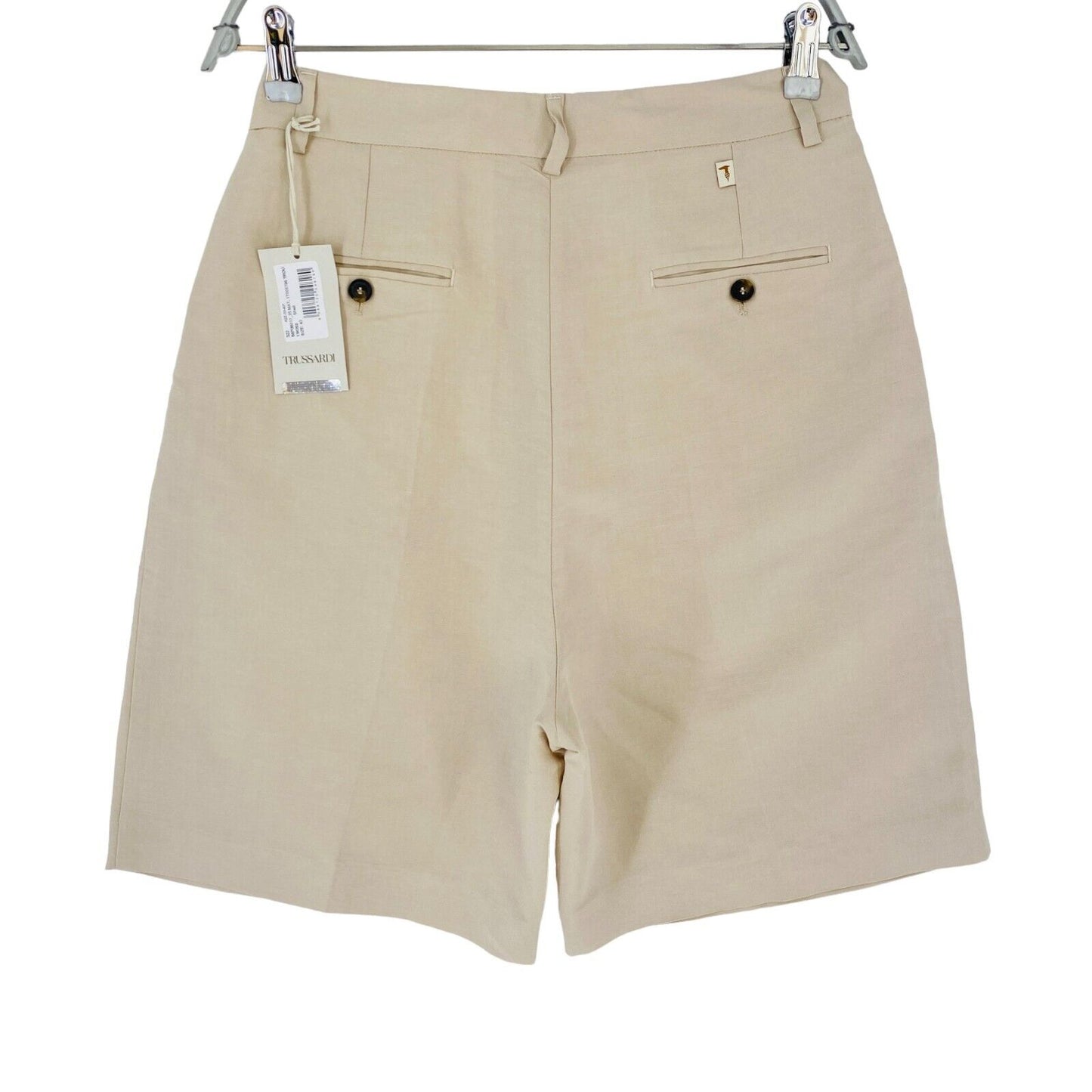 TRUSSARDI Women Beige Relaxed Fit Linen Blend Shorts IT 42 W28