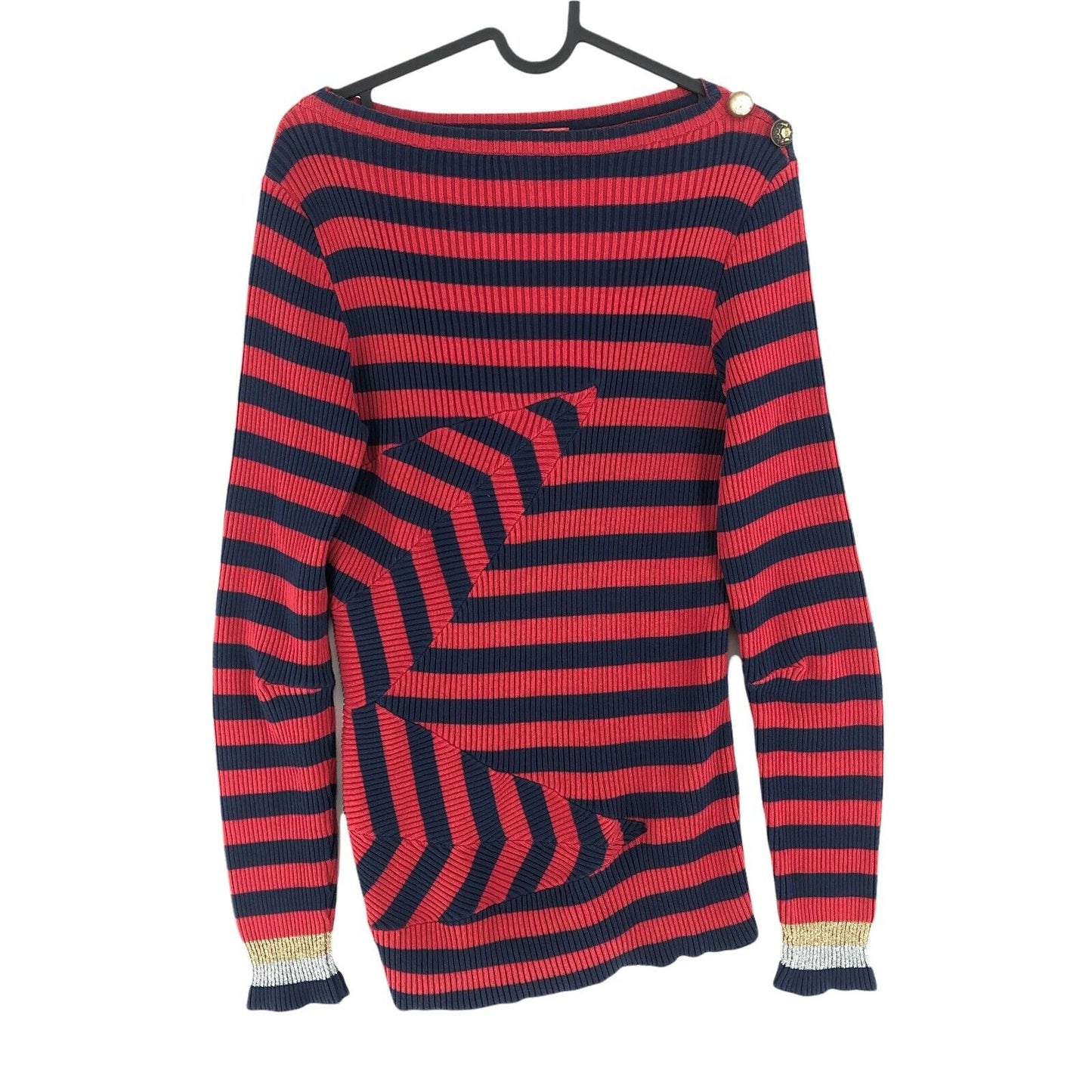 TOMMY HILFIGER COLLECTION Red Striped Boat Neck Sweater Jumper Size XS