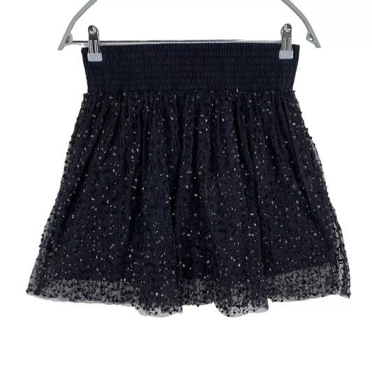 VUE SUR MER Black Sequin Elastic Waist Flare Skirt EU 40 UK 12