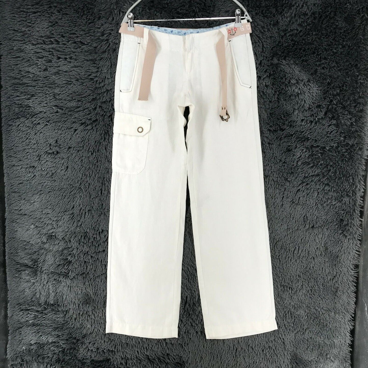 GURU Women White Loose Straight Fit Linen Trousers Size M W31