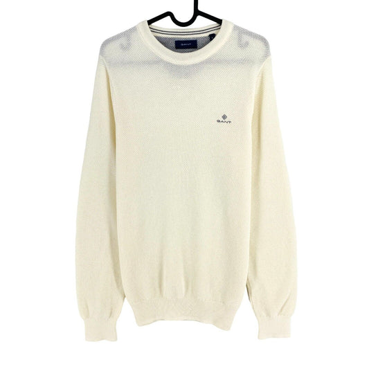 GANT Beige Cotton Pique Crew Neck Sweater Pullover Size S