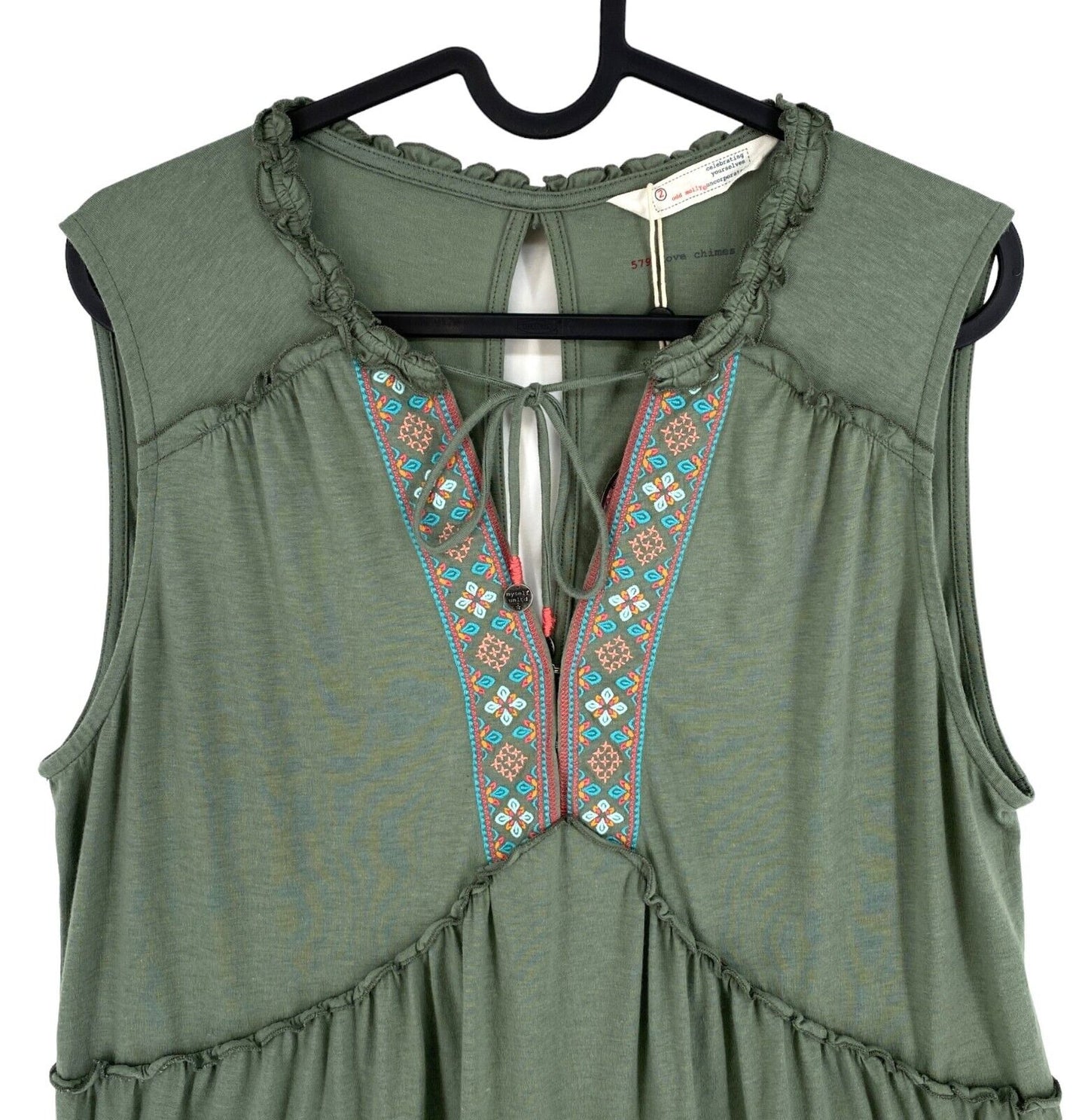 ODD MOLLY Women Green Love Chimes Top Size 1 / S