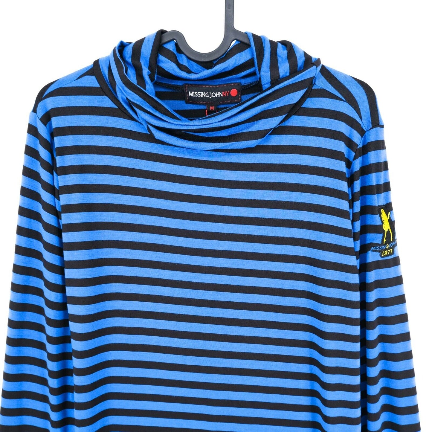 MISSING JOHNNY Blue Striped Roll Neck Long Sleeves T Shirt Size S M