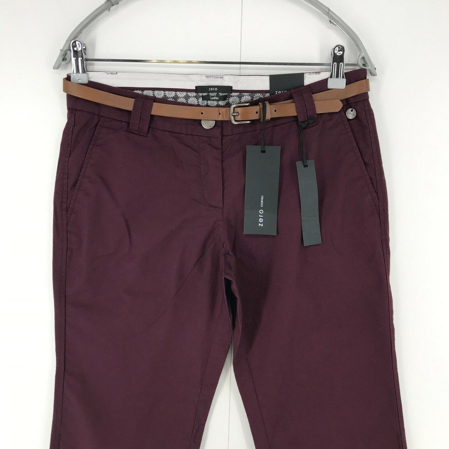 Zero CYNTHIA Women Dark Purple Regular Straight Fit Chino 3/4 Trousers EU 34 W31