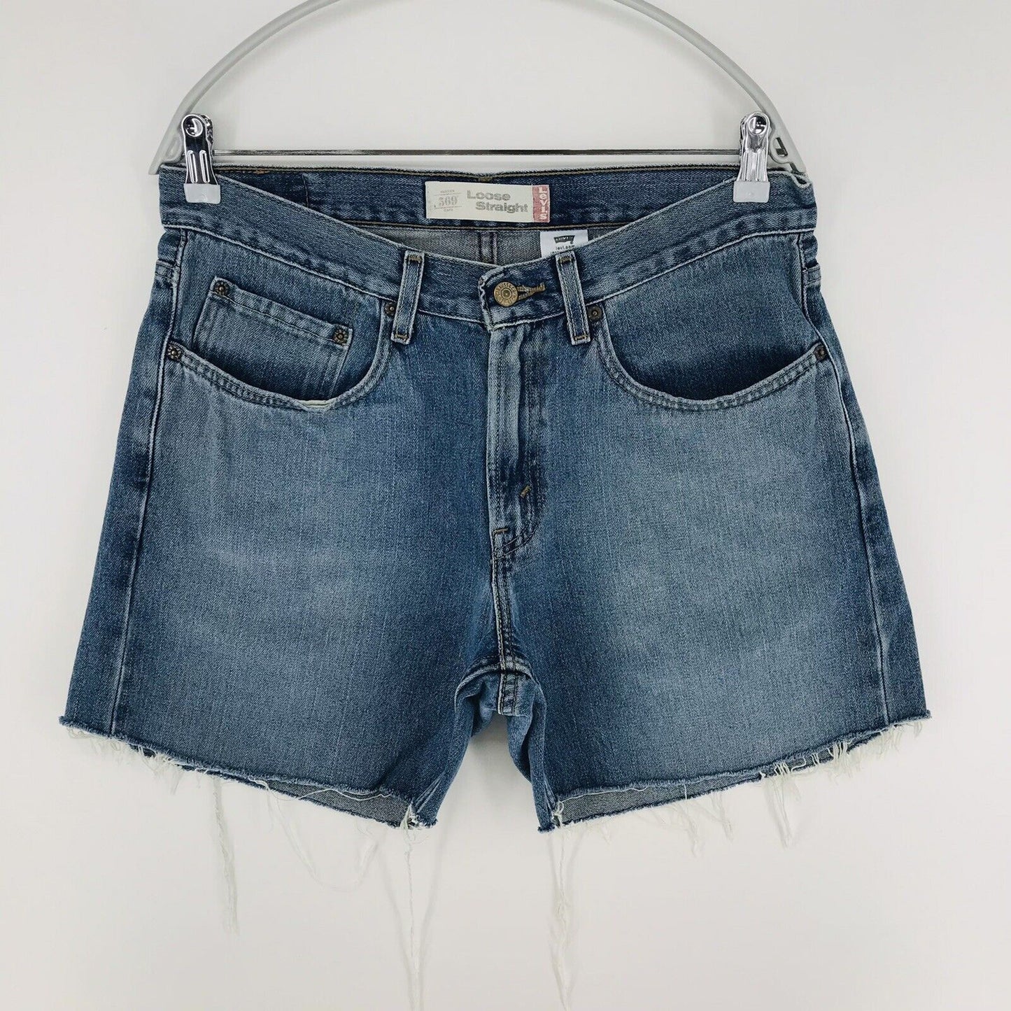 Vintage Levi's 569 Custom Made Blue Loose Straight Fit Cut-Off Shorts 14 H / W33