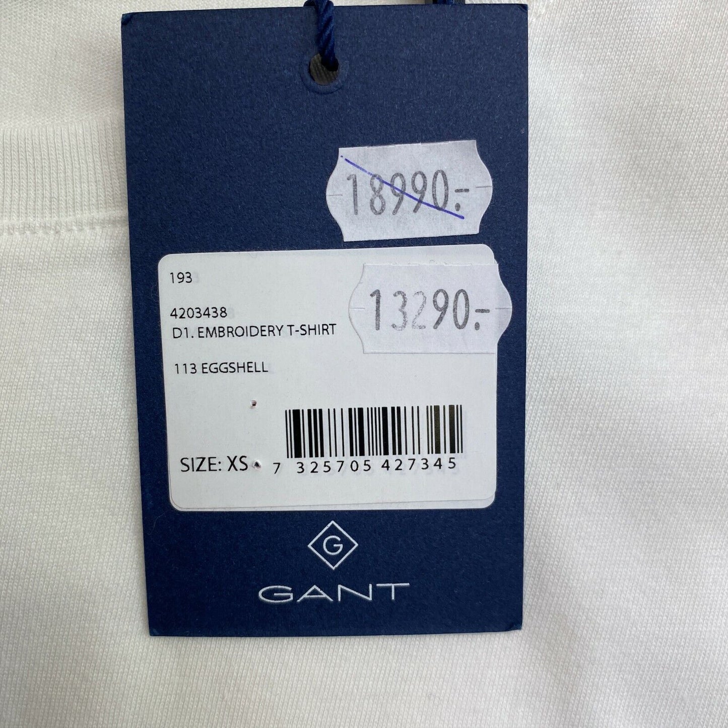 GANT White Embroidery Crew Neck T Shirt Size XS