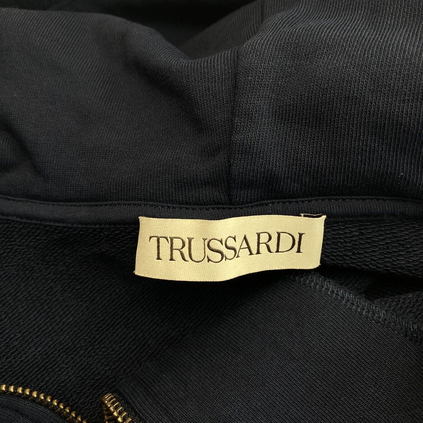 Trussardi Women Dark Blue Full Zip 100% Cotton Hoodie Jumper Sweater Size M