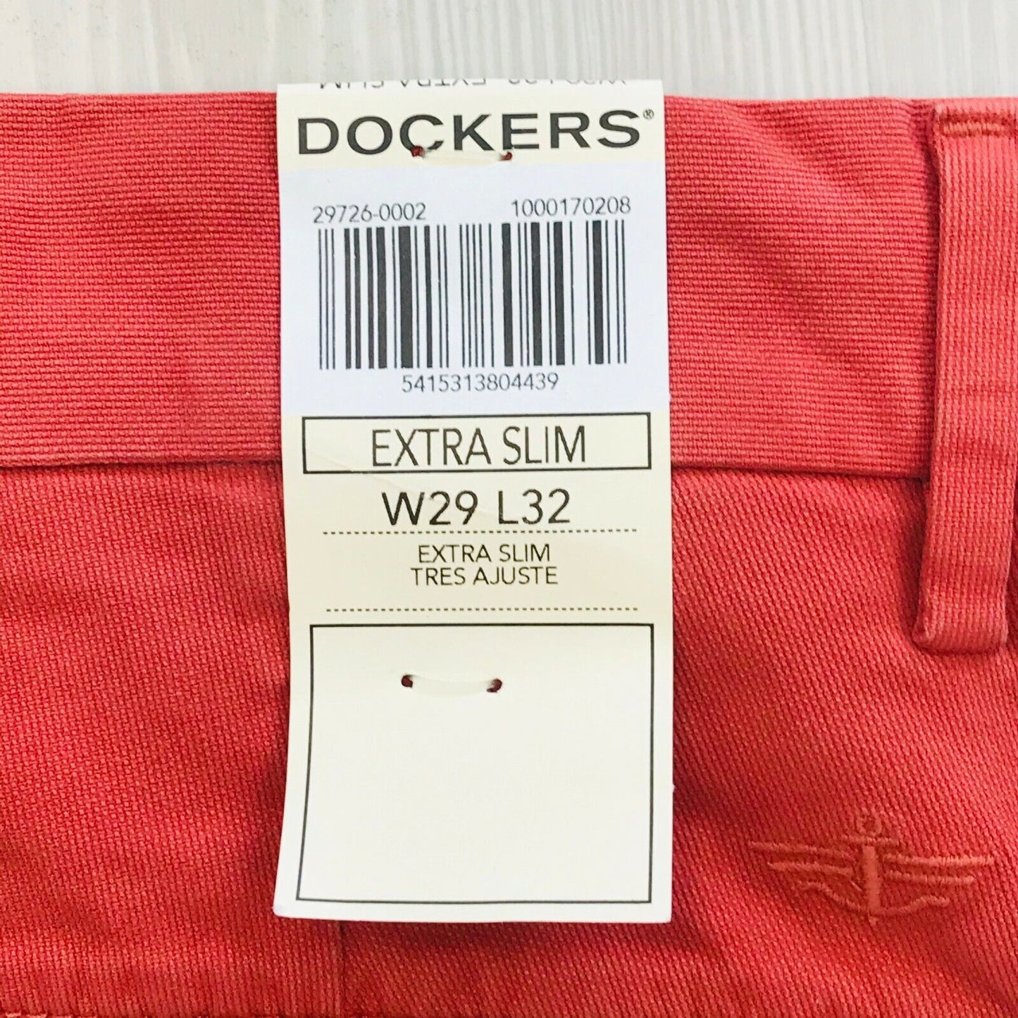 DOCKERS The Clean Khaki Red Extra Slim Fit Flat Front Pants Trousers W29 L32