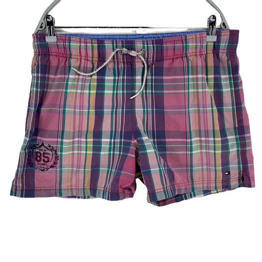 TOMMY HILFIGER Plaid Purple Cotton Blend Swimwear Swimming Trunks Shorts Size S