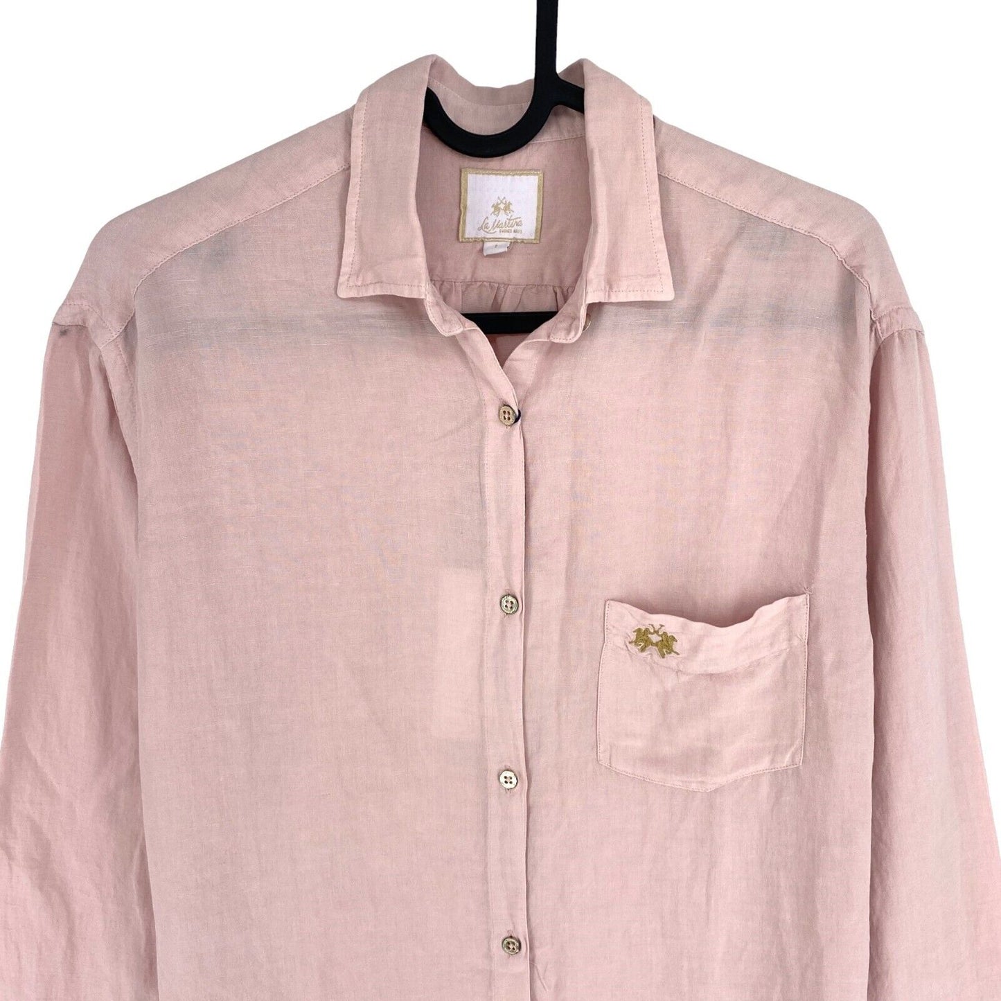 LA MARTINA Women Pink Viscose Linen Long Sleeves Shirt Size 1 / XS