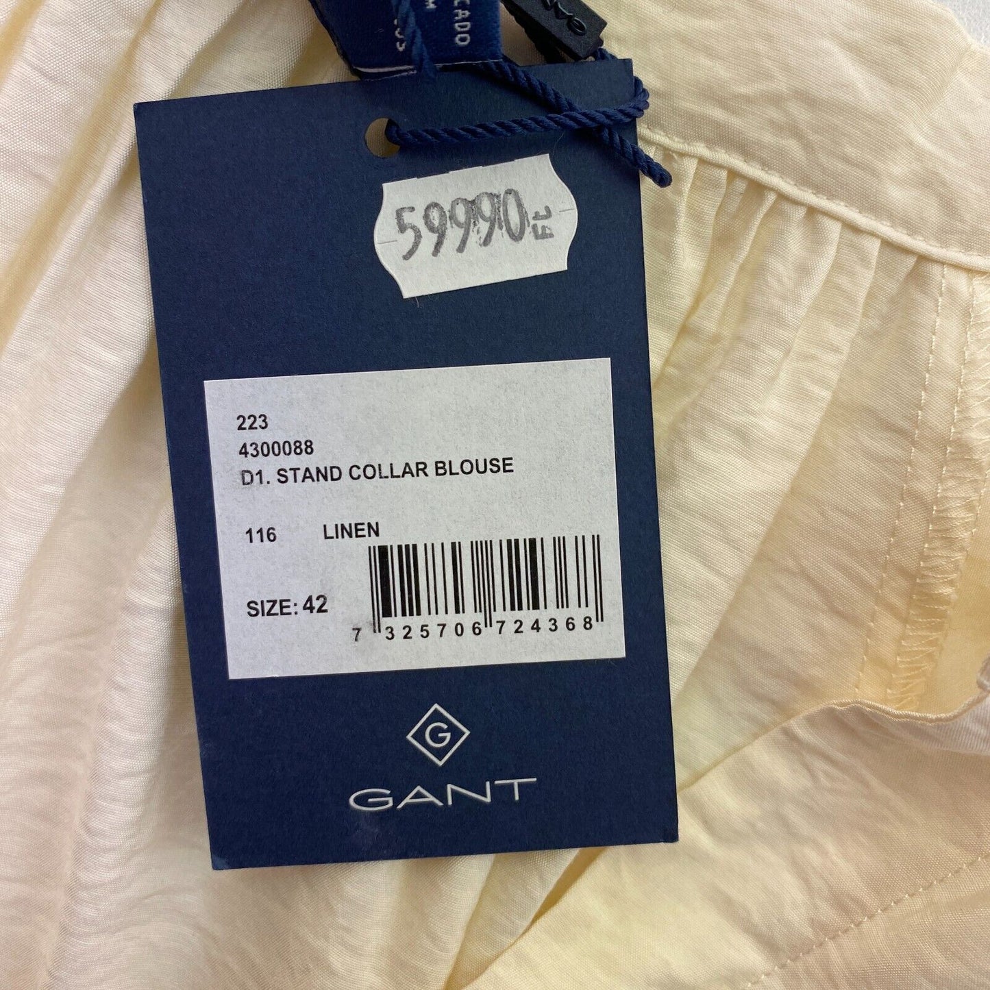 GANT Light Yellow Stand Collar Blouse Size EU 42 UK 14 US 12